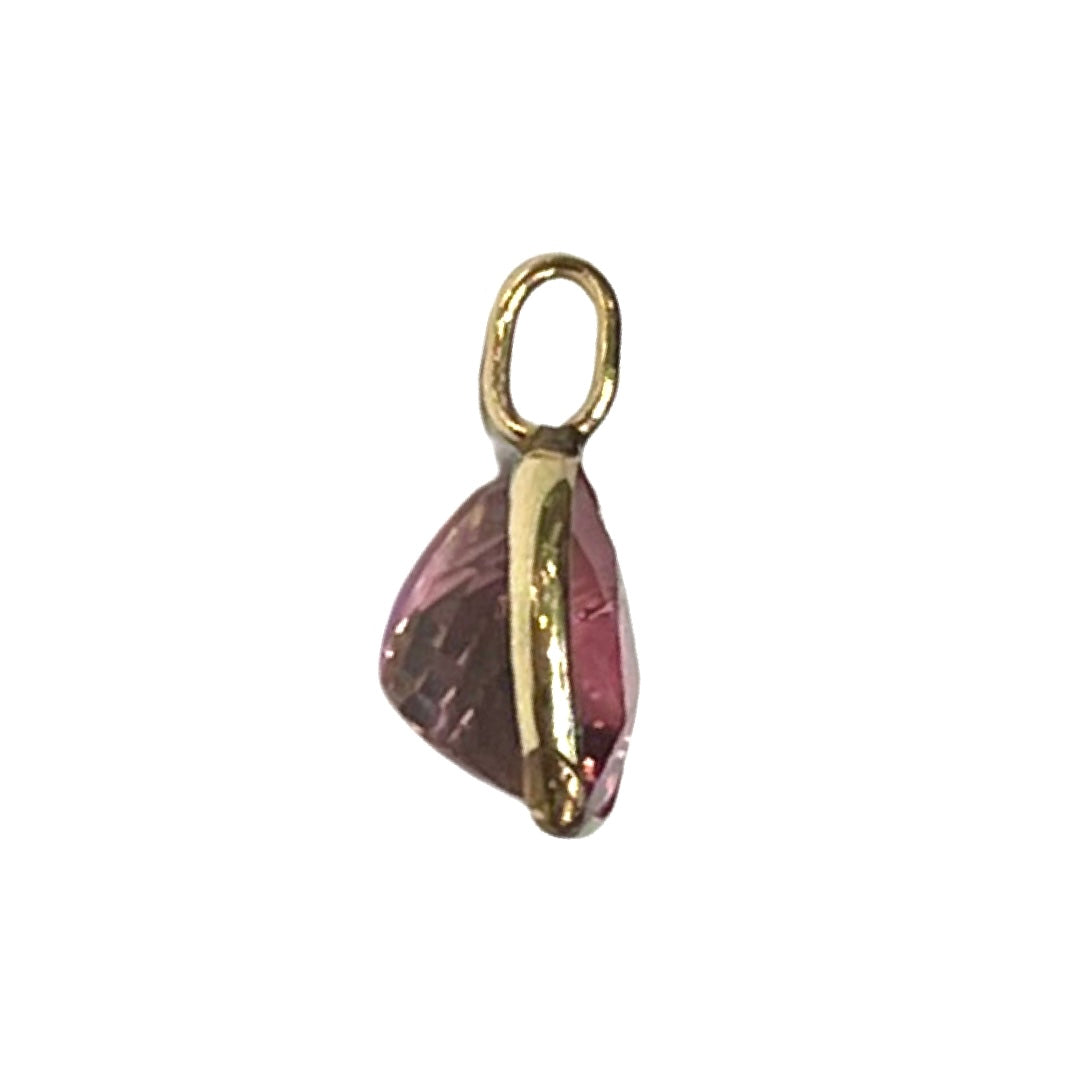 Natural Pink Heart Tourmaline 14K Yellow Gold Pendant Charm 13x8mm