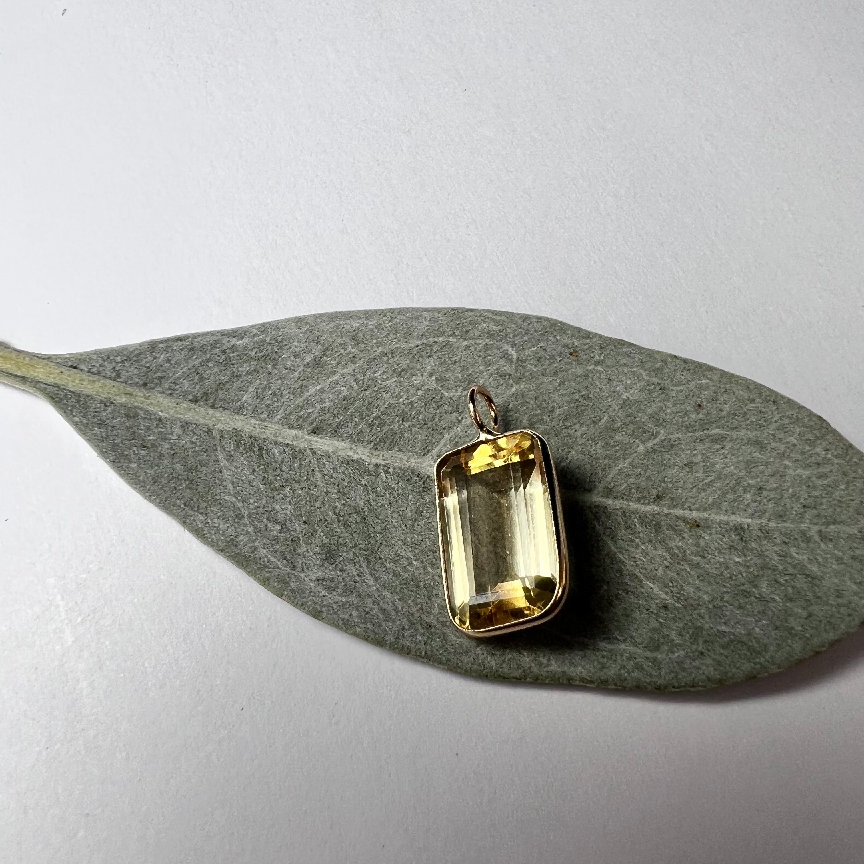 Natural Yellow Beryl Emerald Cut 14K Yellow Gold Pendant Charm 17x9mm