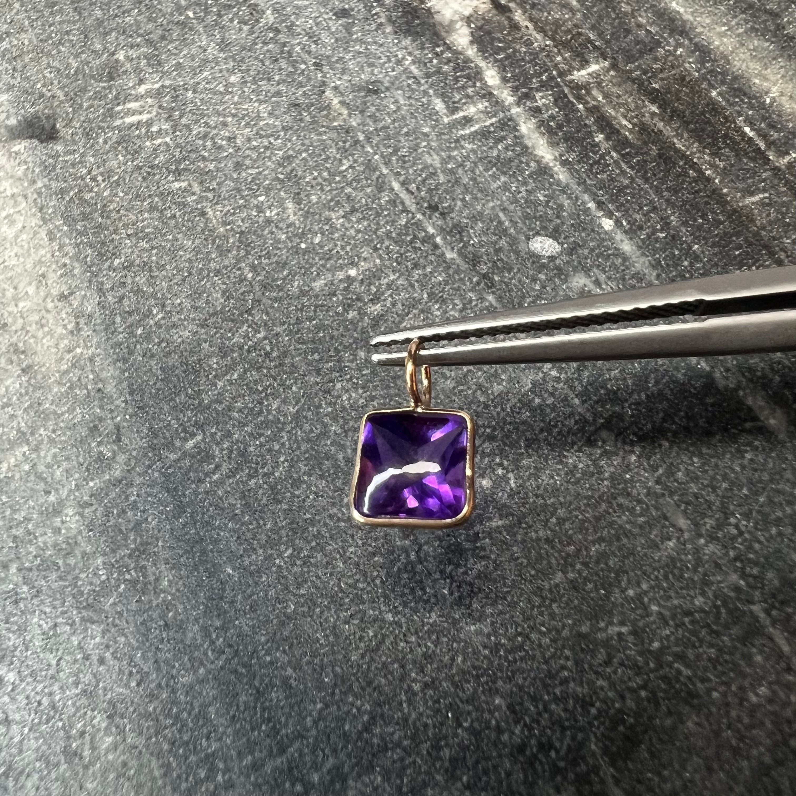 1.3CT Natural Square Amethyst 14K Yellow Gold Pendant Charm 11x7mm