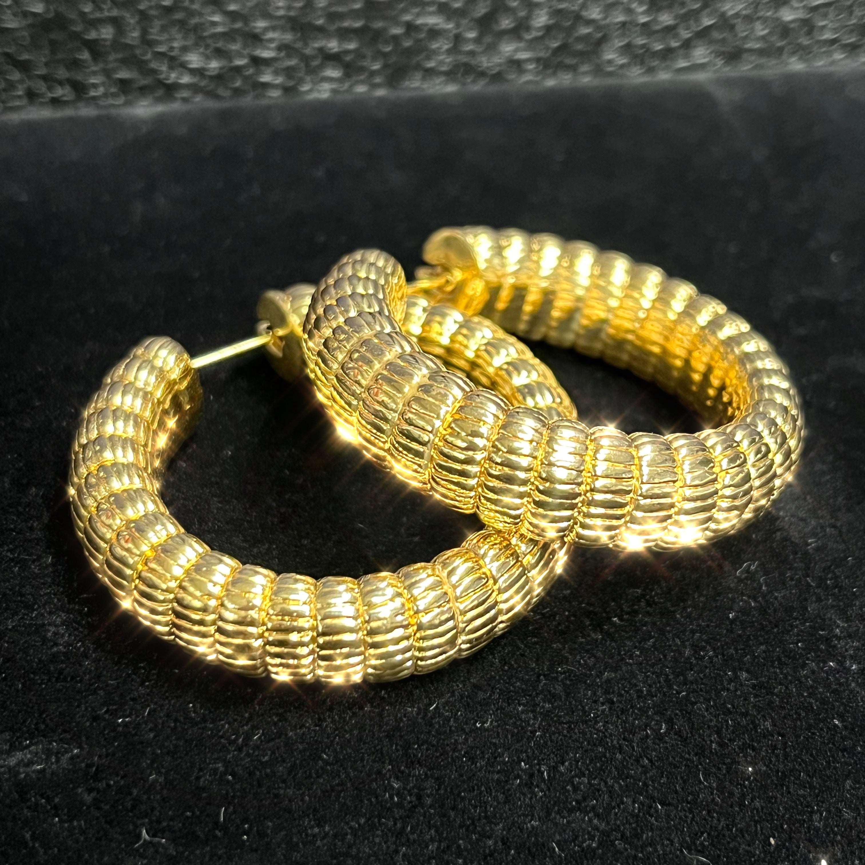 10mm Textured 1.8" 14K Yellow Gold Puffy Hoop Earrings