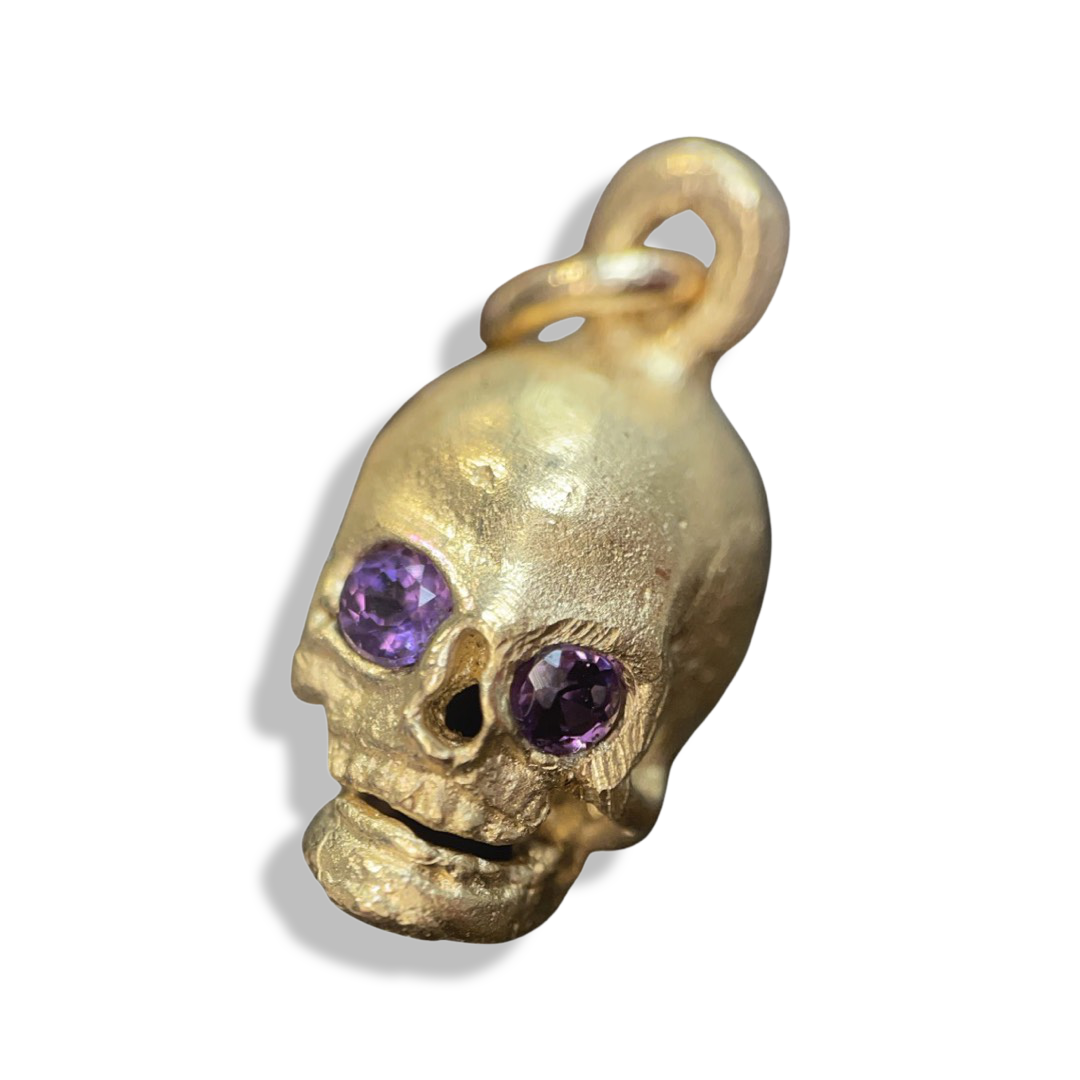 Solid 18K Small Amethyst Skull Charm