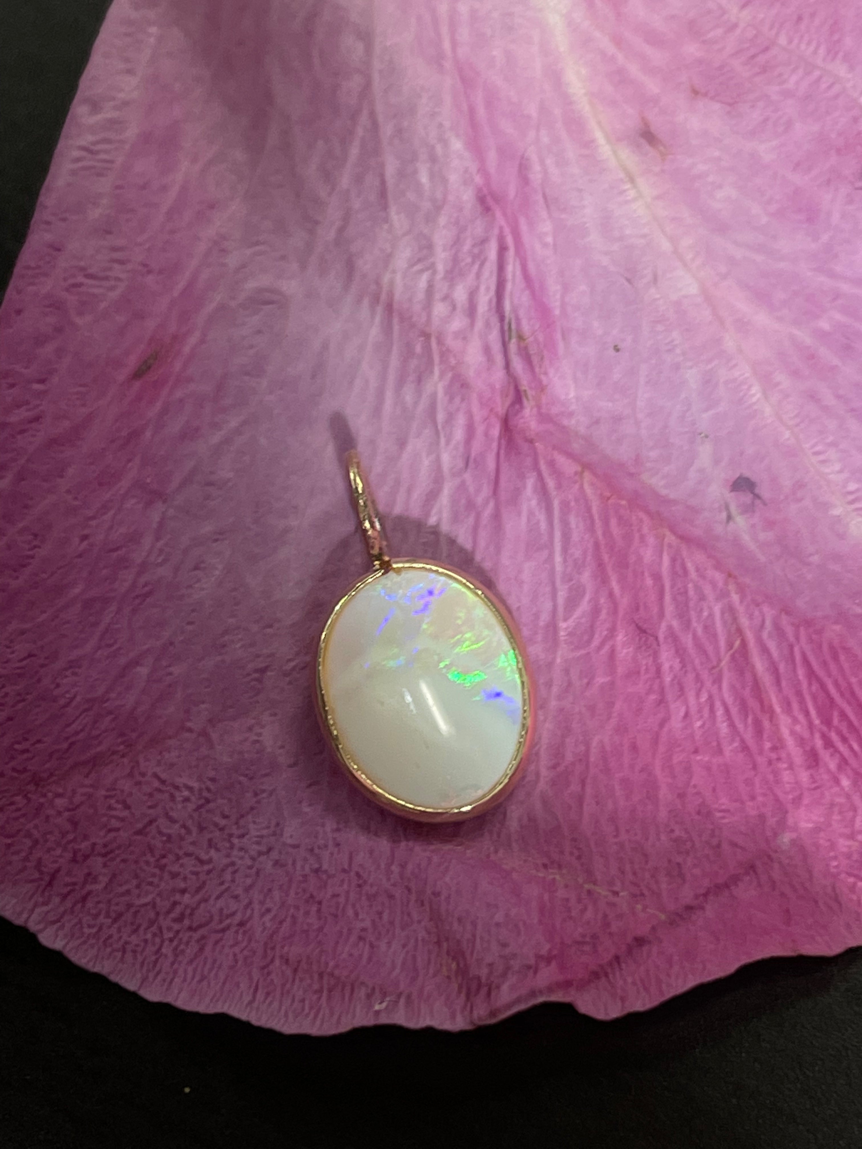 1CT Australian Opal 14K Yellow Gold Pendant Charm