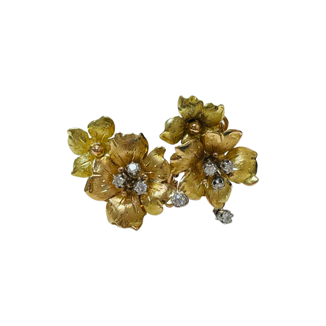 18K Gold and Diamond Flower Earrings