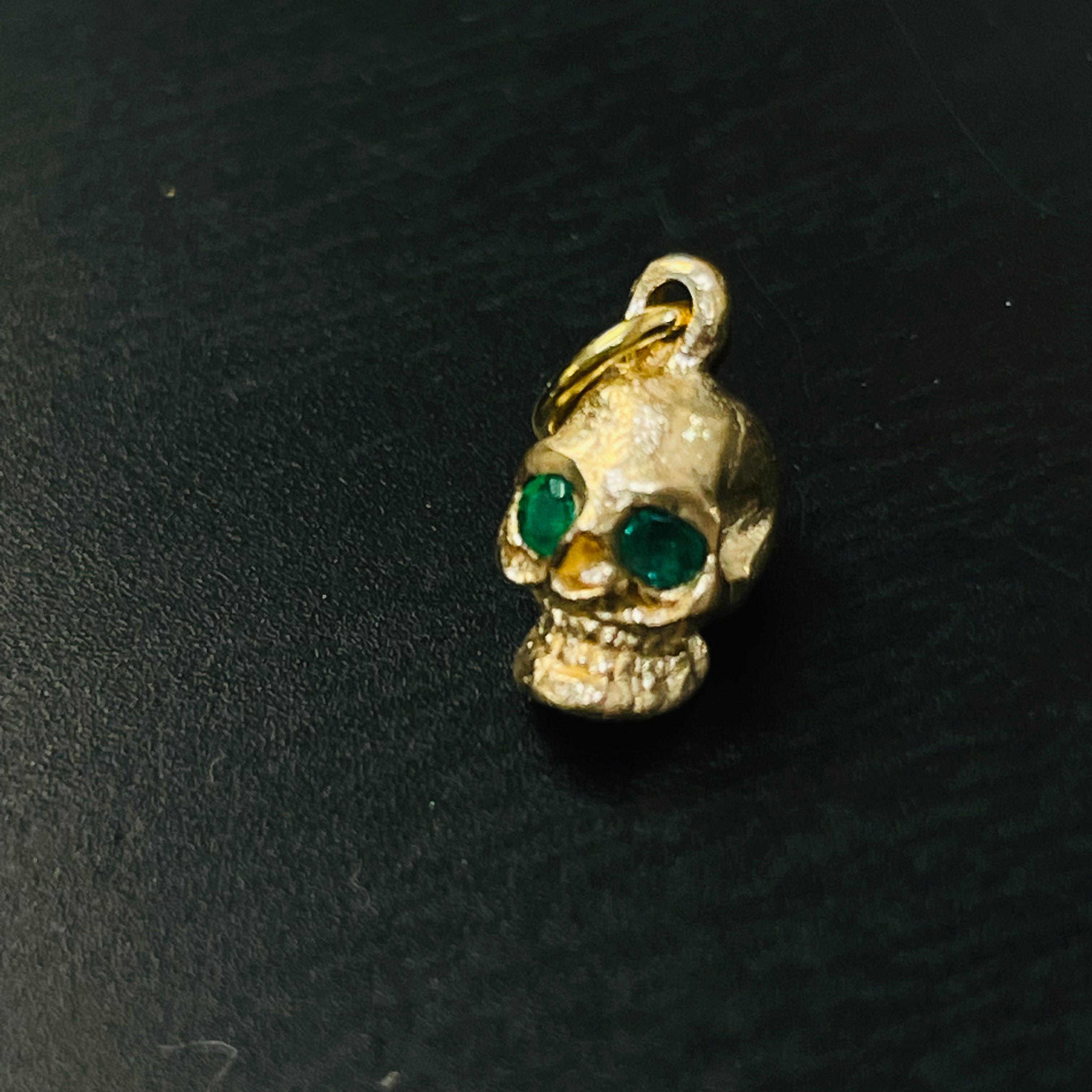 Solid 18K Small Emerald Skull Charm