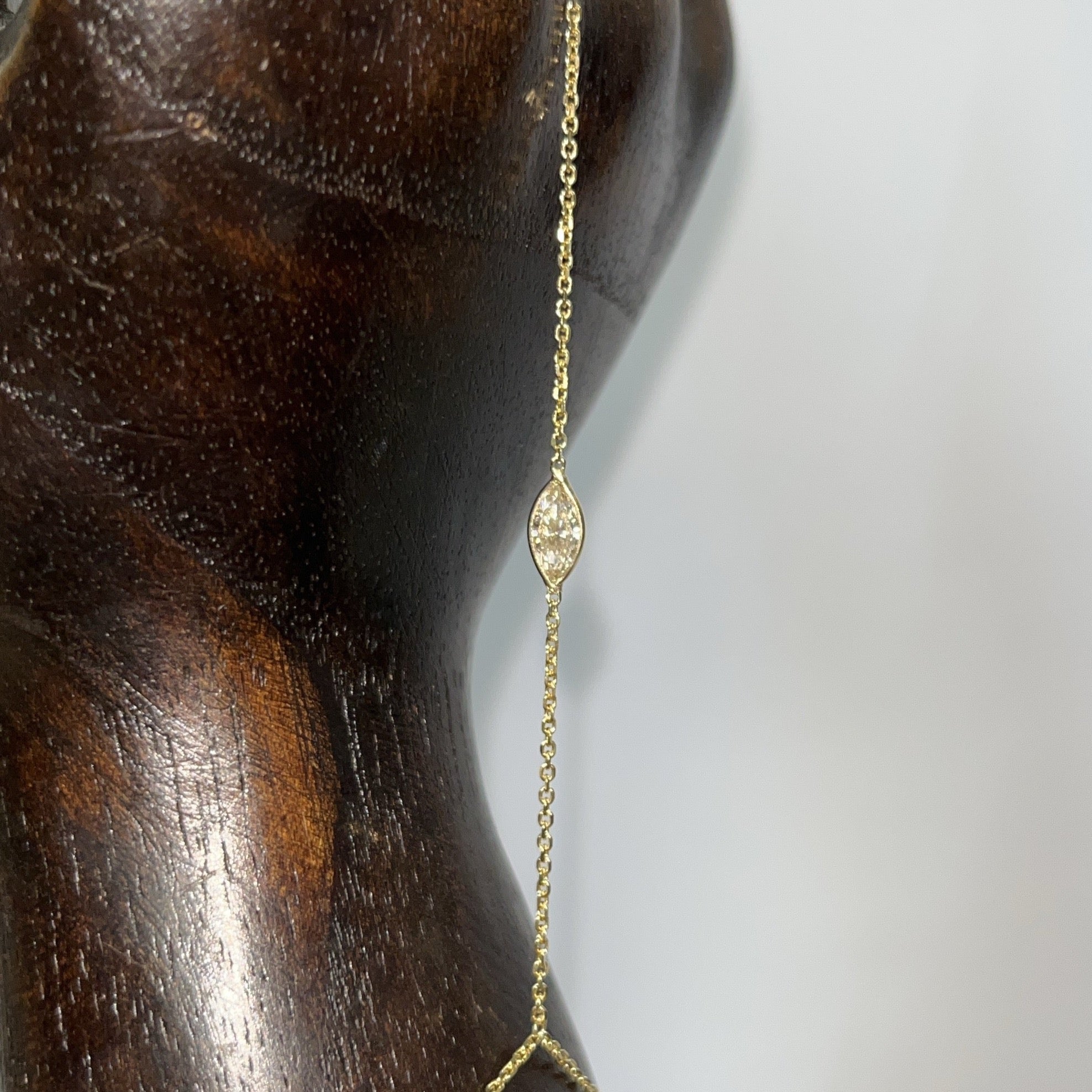 .25TCW Marquise Diamond Hand Chain in Solid 14K Yellow Gold