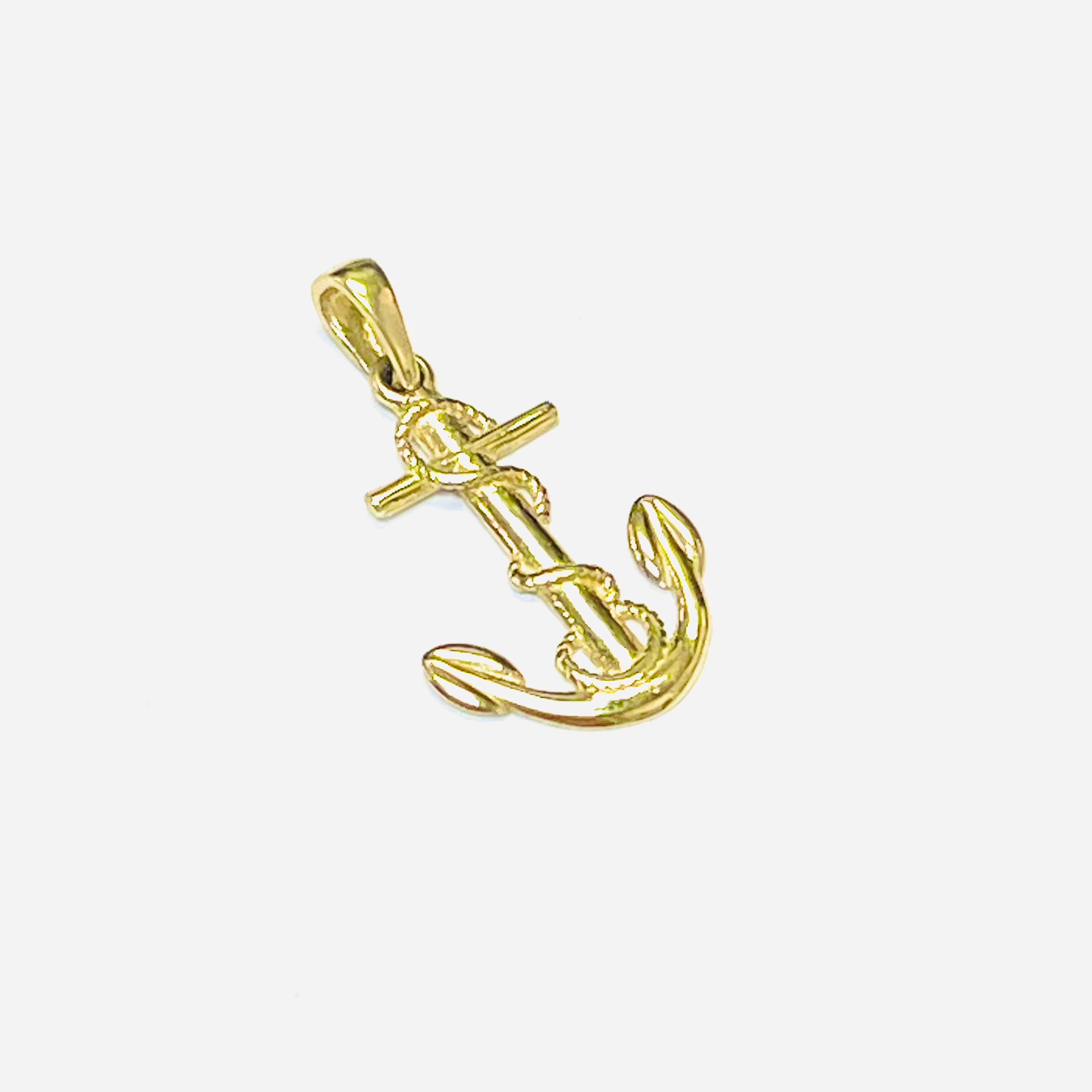 14K Yellow Gold Rope and Anchor Pendant Charm