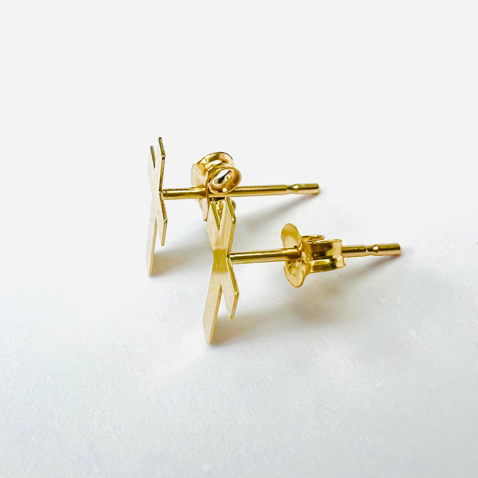 Solid 14k Yellow Gold Simple Flat Cross Push Back Earring Studs 9X6mm