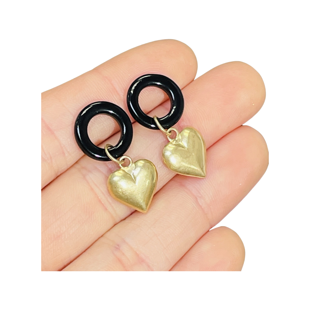 14K Yellow Gold and Black Onyx Hoop Earring Charms