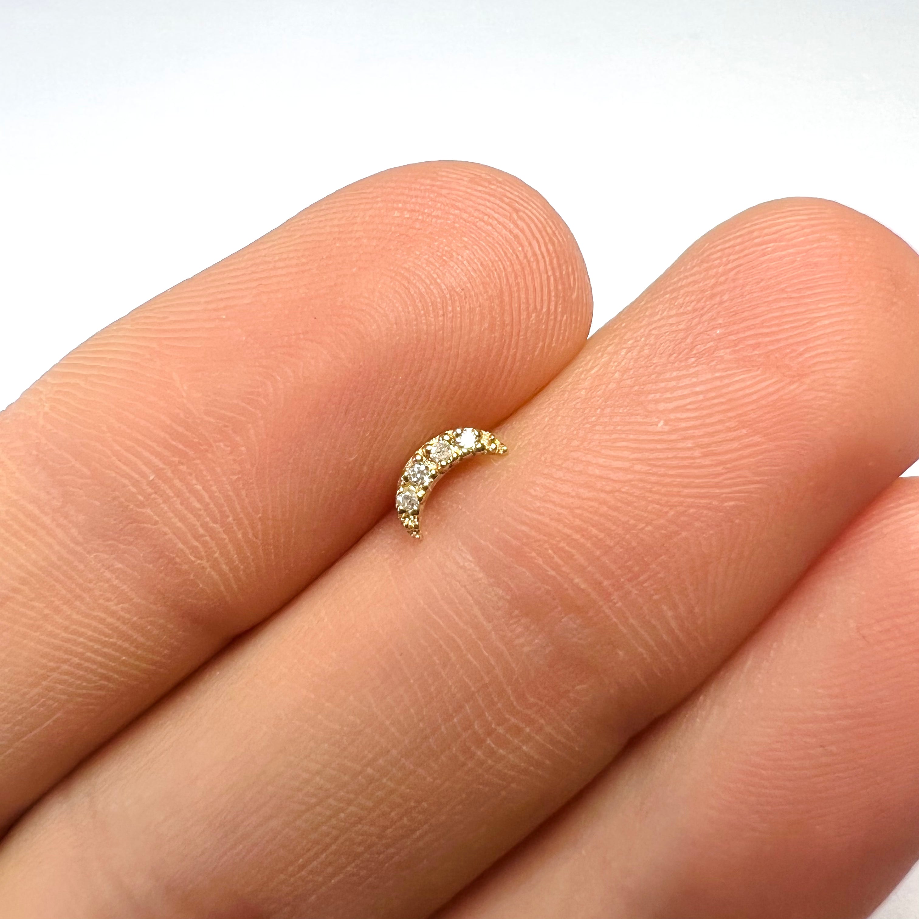 14K Yellow Gold Crescent Moon Diamond Single Earring Stud 6x3mm