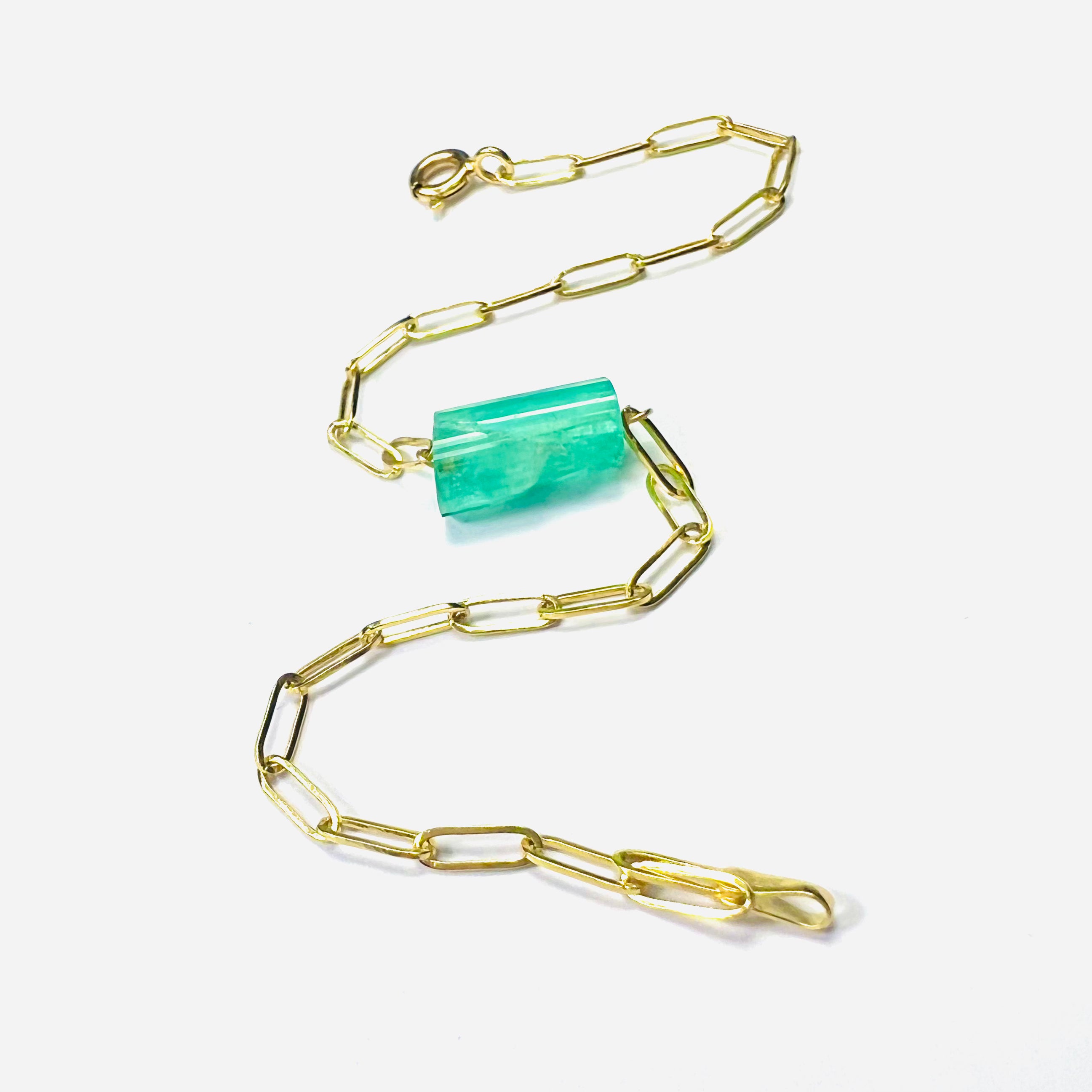 Rough Emerald Bracelet in Solid 14k Yellow Gold 6"