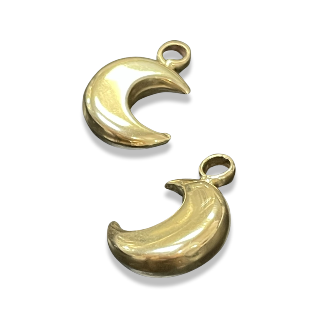 14K Yellow Gold Puffy Moon Earring Charms