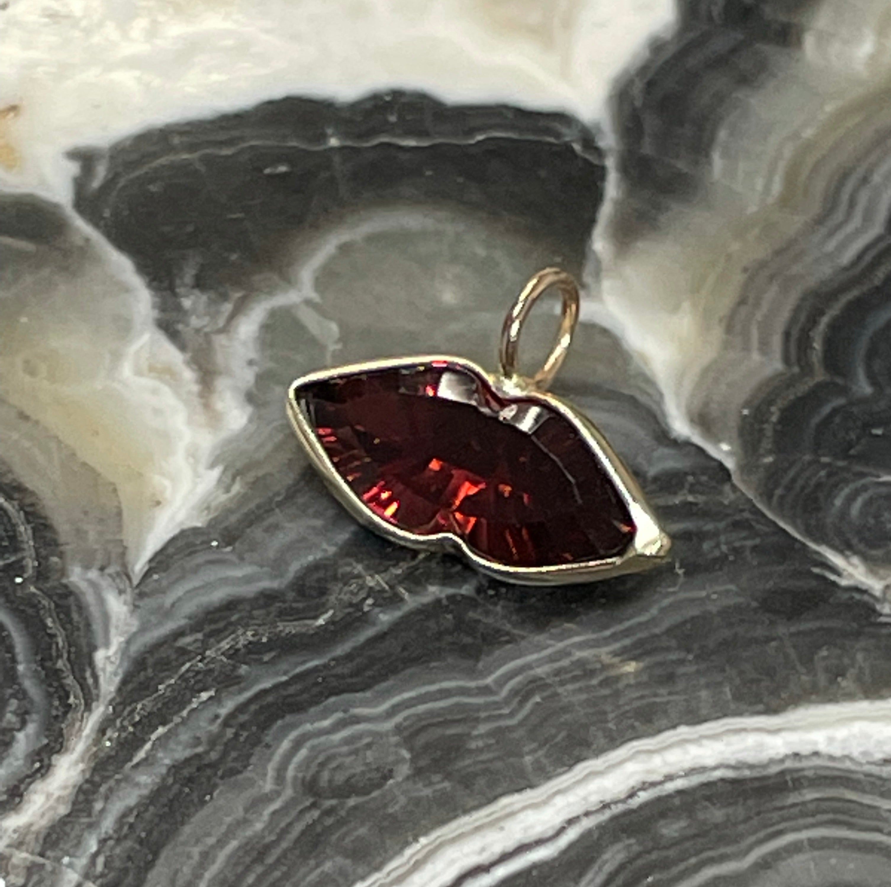 Succulent Natural Vivid Red Garnet and 14K Yellow Gold Pendant Charm