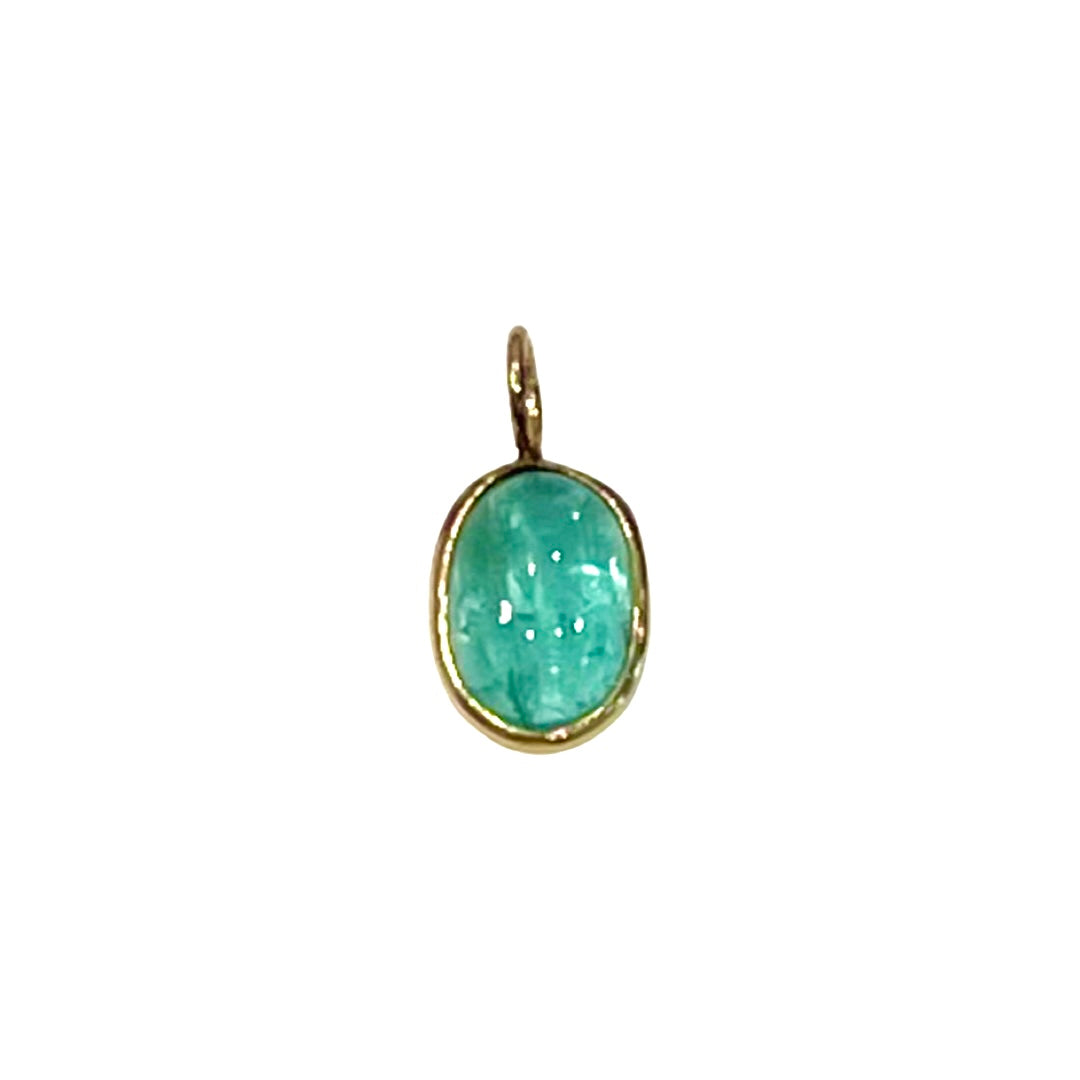 Natural Cabochon Oval Emerald 14K Yellow Gold Pendant Charm 14x7mm