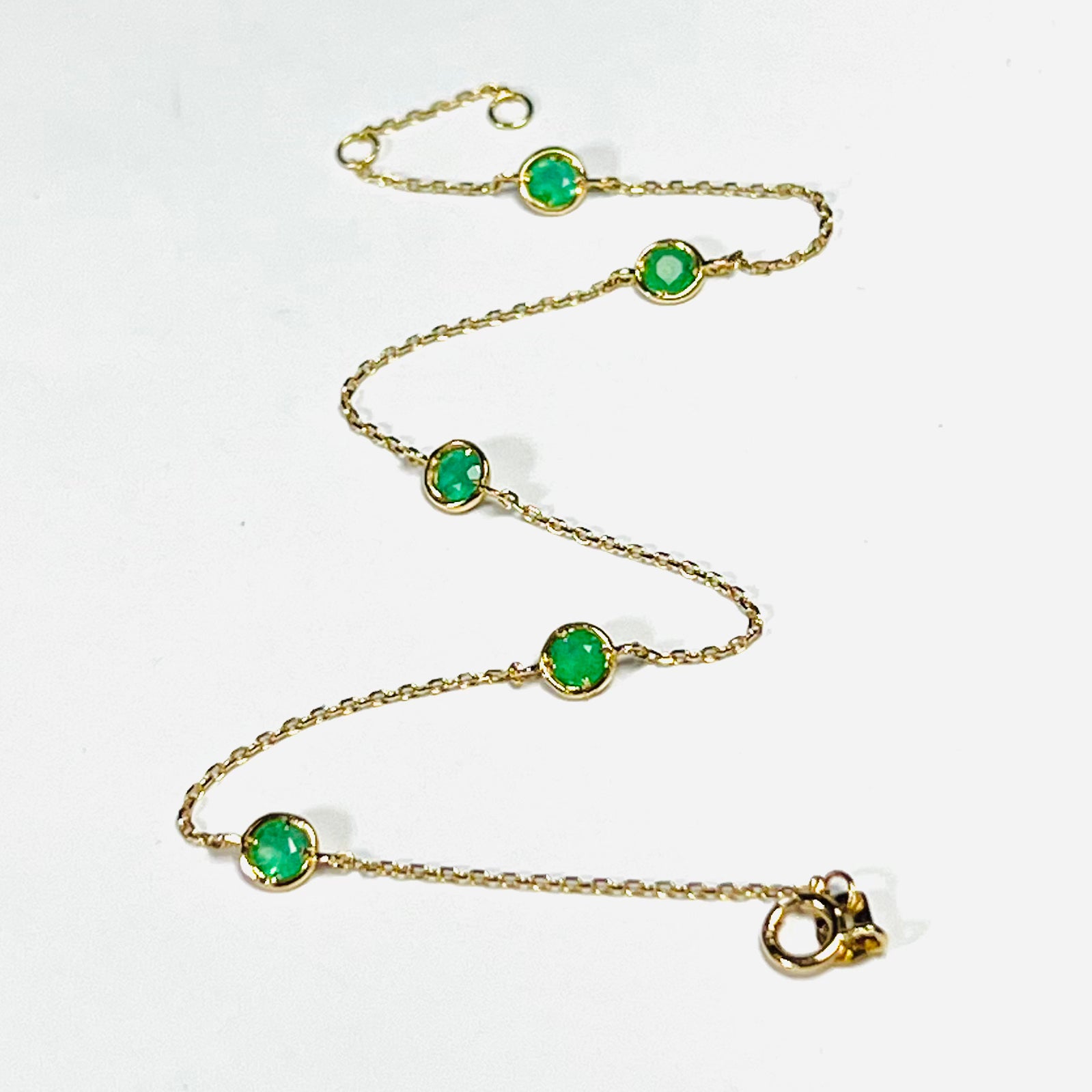 18K Yellow Gold Dainty Cable Chain Emerald by the Yard Bracelet 7.5"