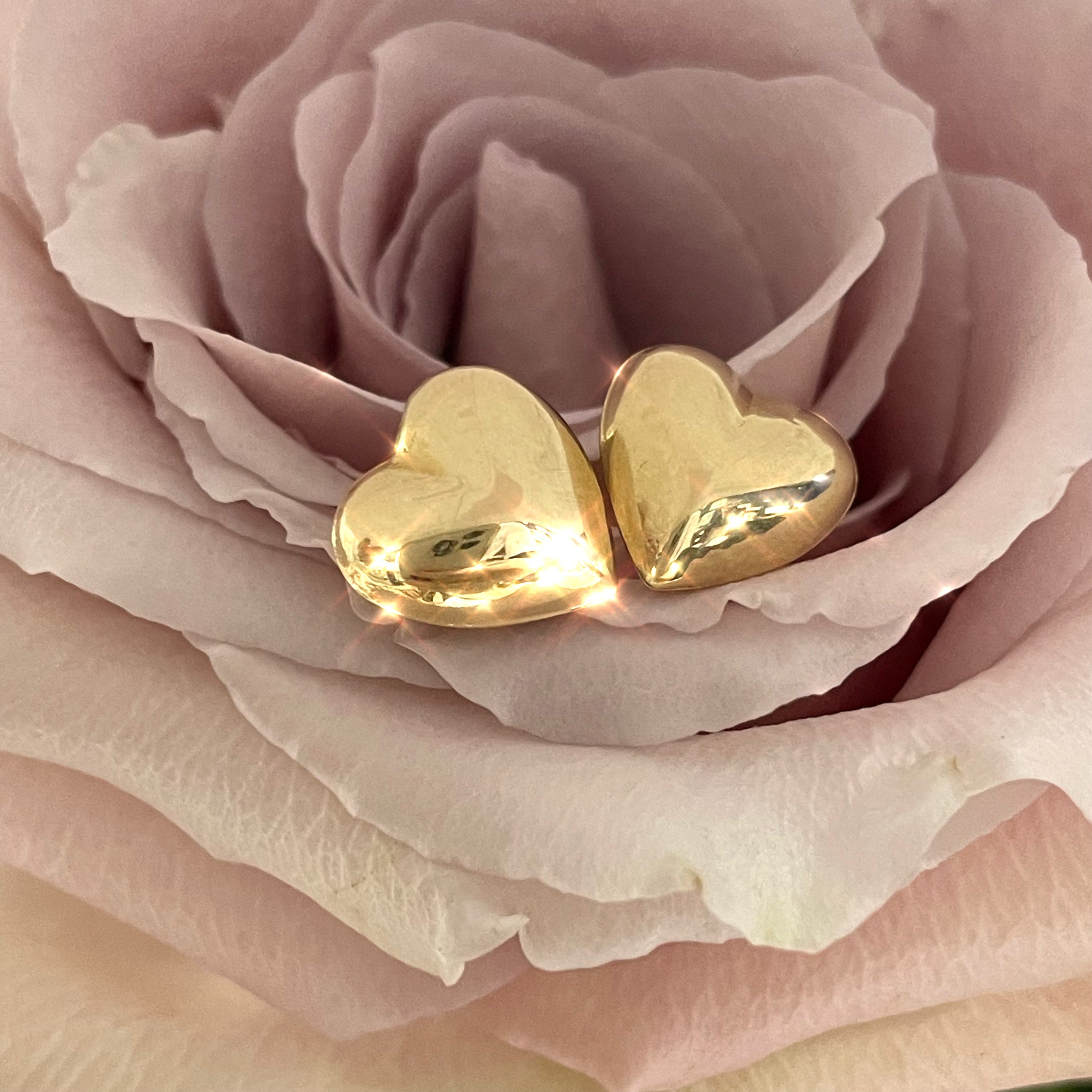 Perfect 14K Yellow Gold Puffy Valentine Heart Earrings 12x10mm