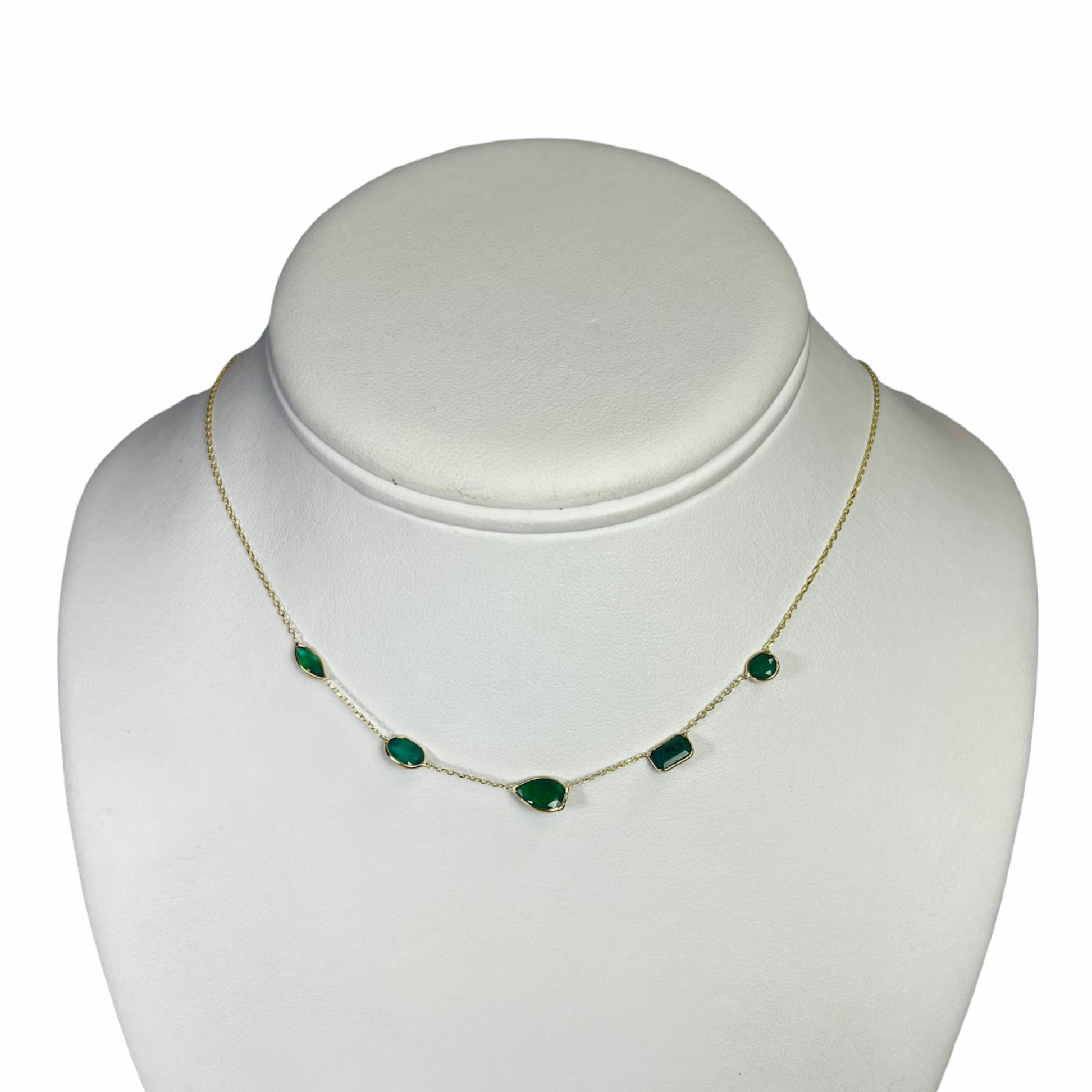 Deep Green Emeralds 16" 14k Yellow Gold Stationed Necklace