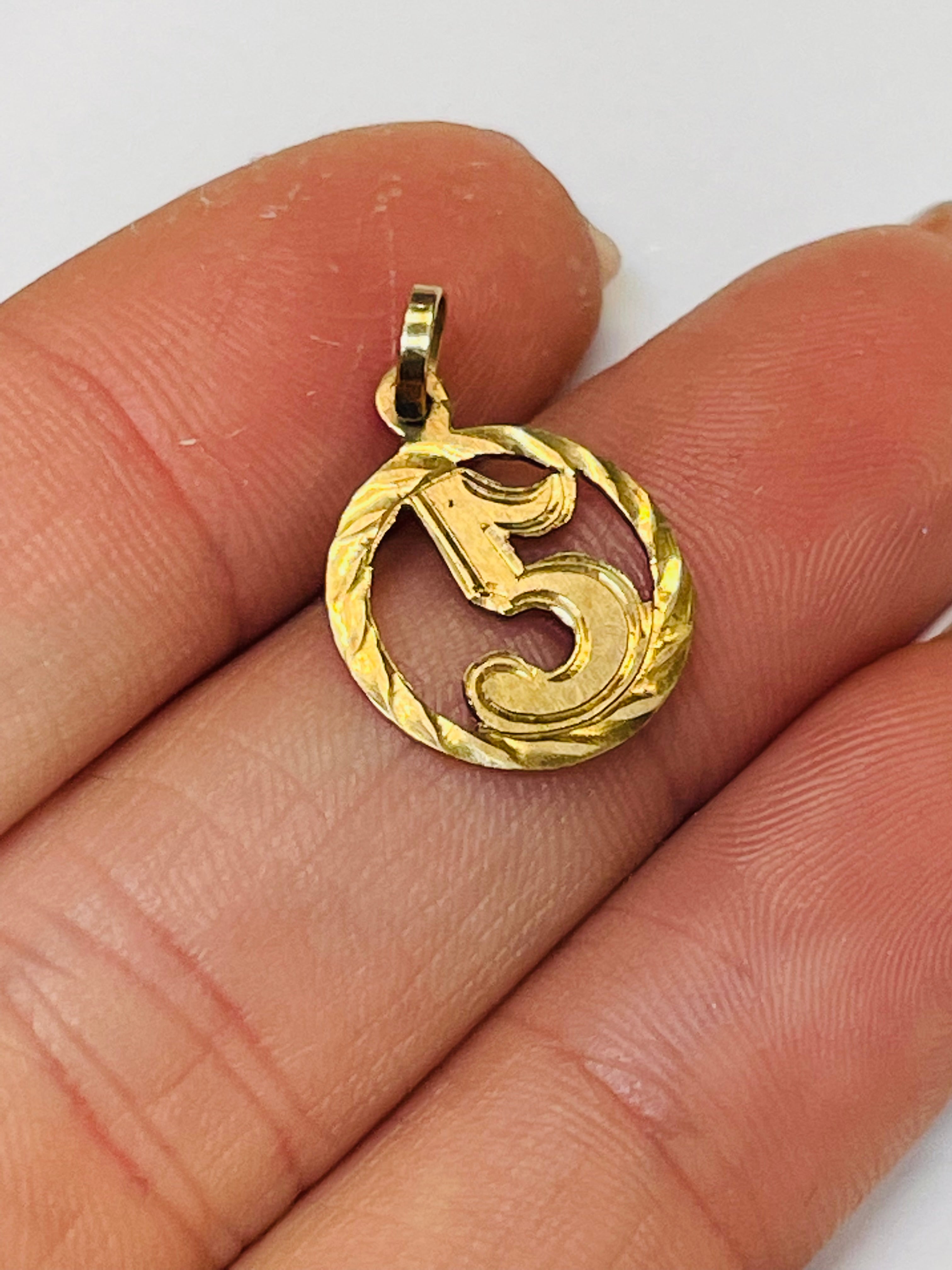 Number 5 14K Gold Heart Charm Pendant