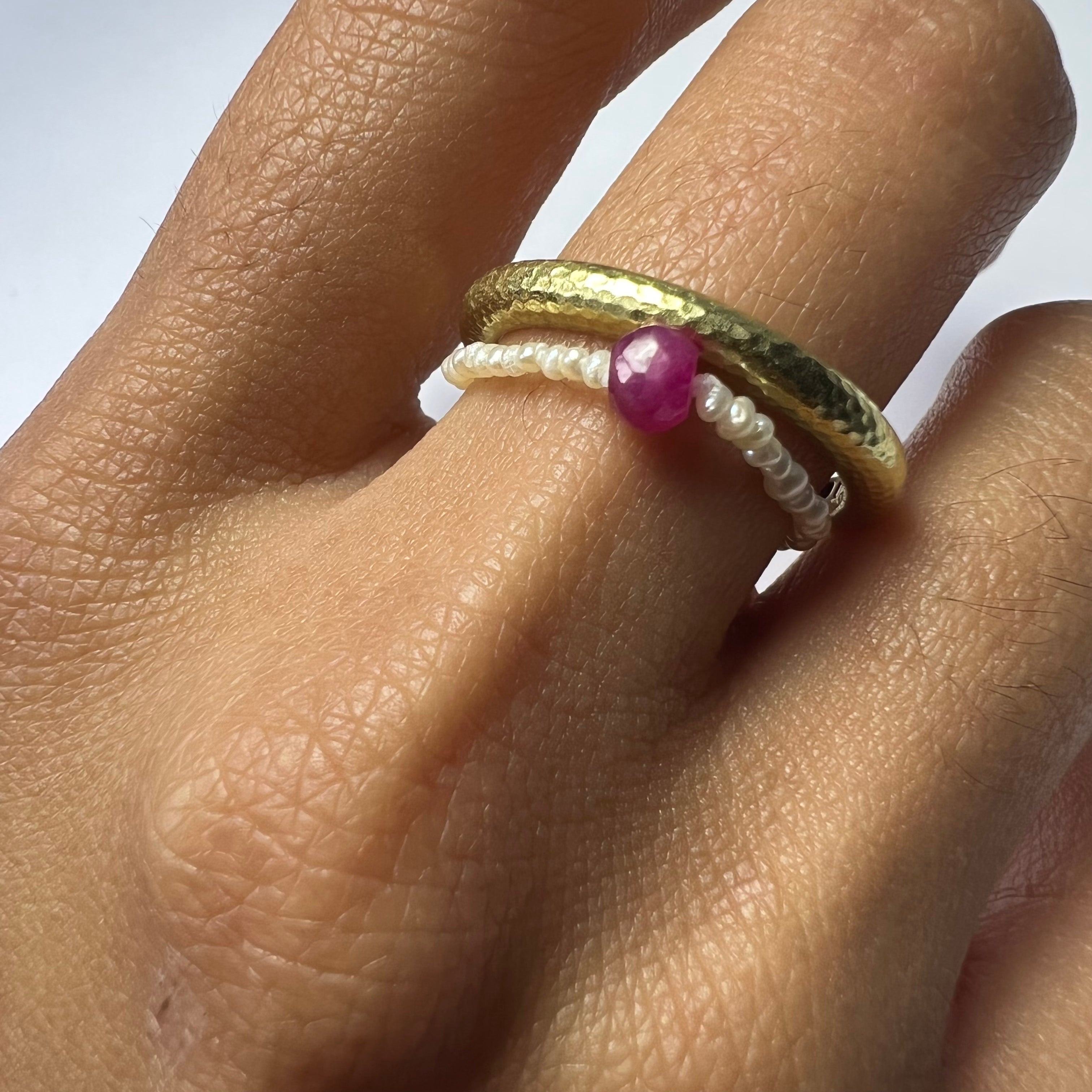 Natural Seed Pearl Eternity Rough Ruby Ring Size 7.5