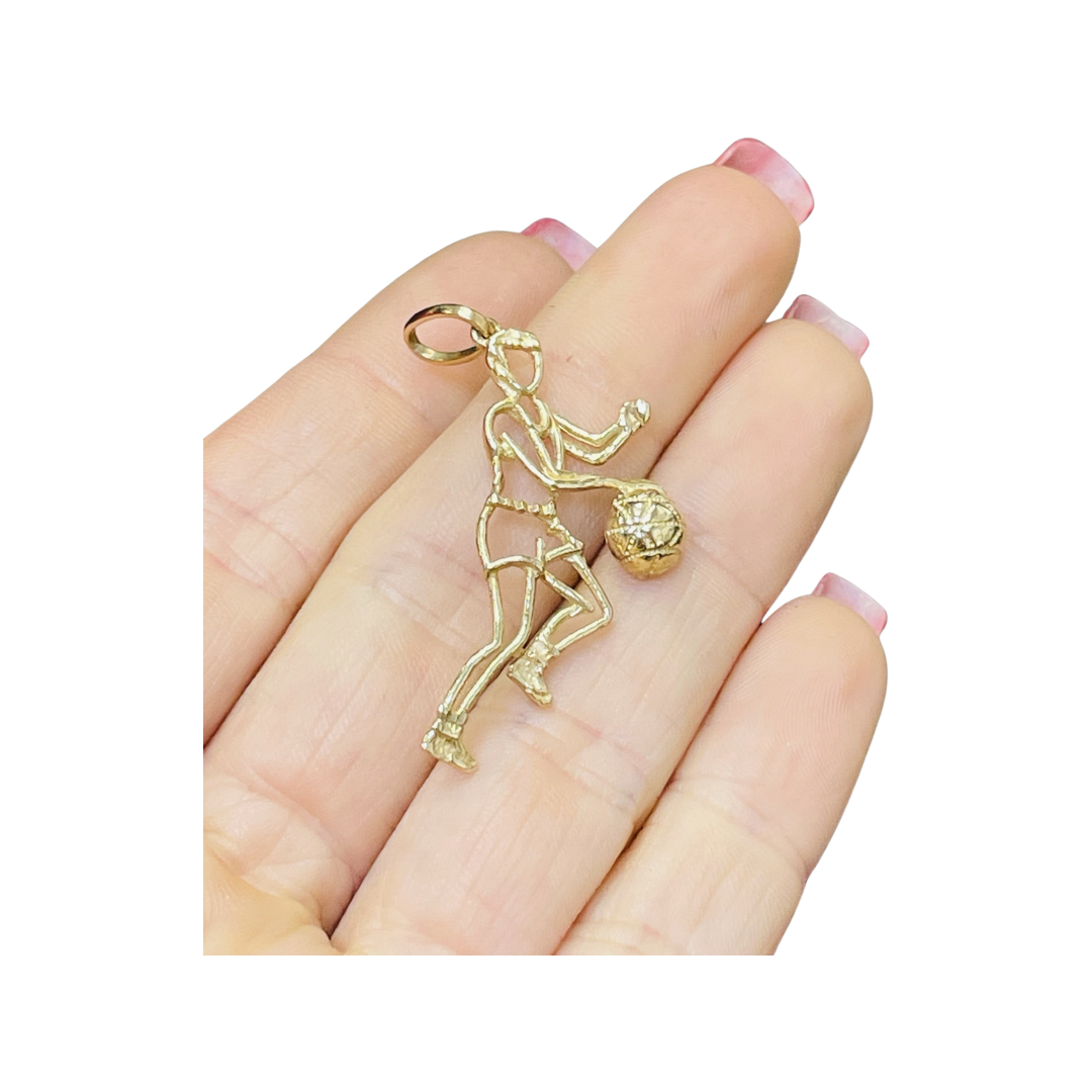 Basketball Player Cutout 14K Yellow Gold Charm Pendant