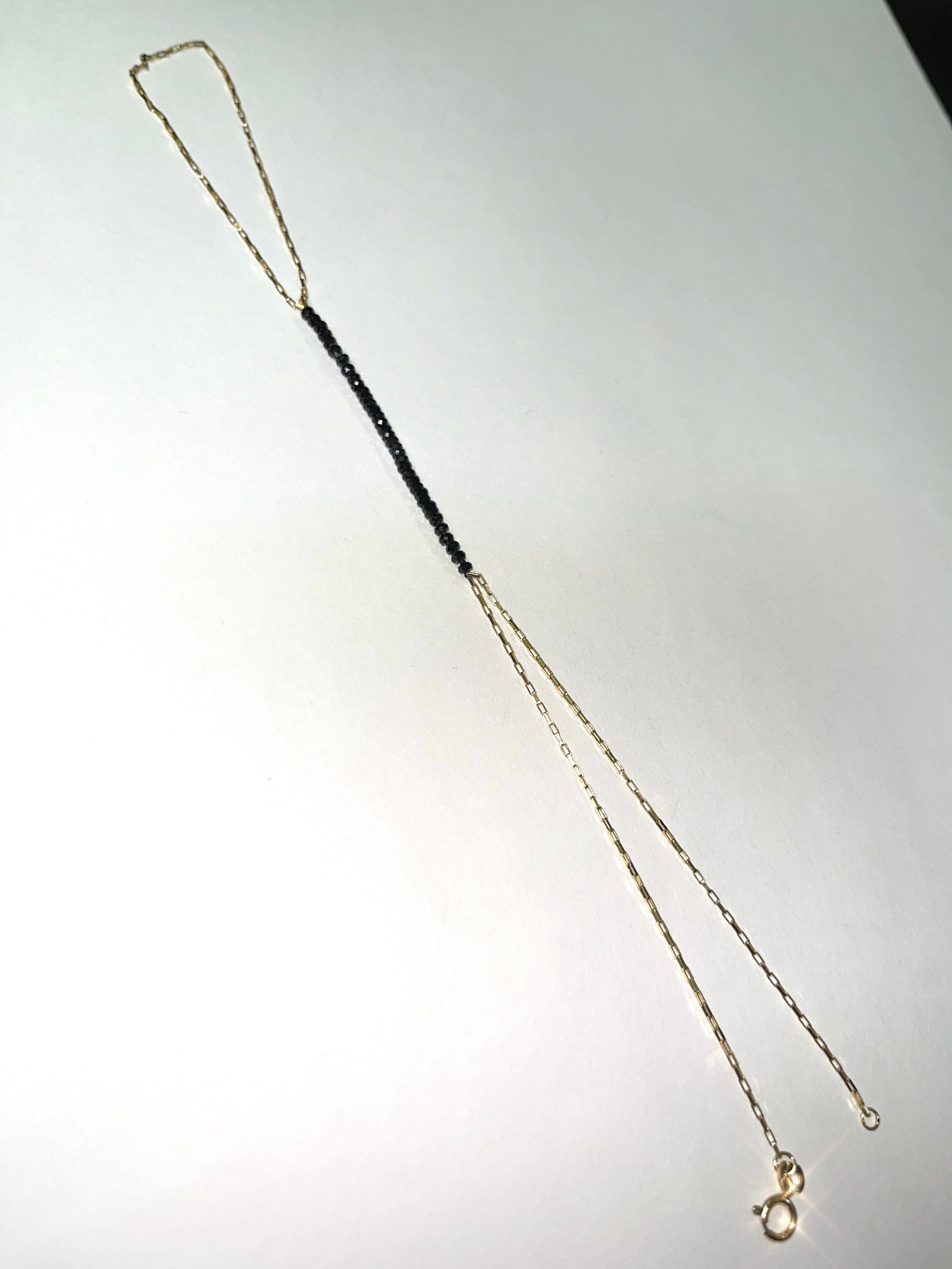 Black Spinel Square Link 14K Yellow Gold Hand Chain