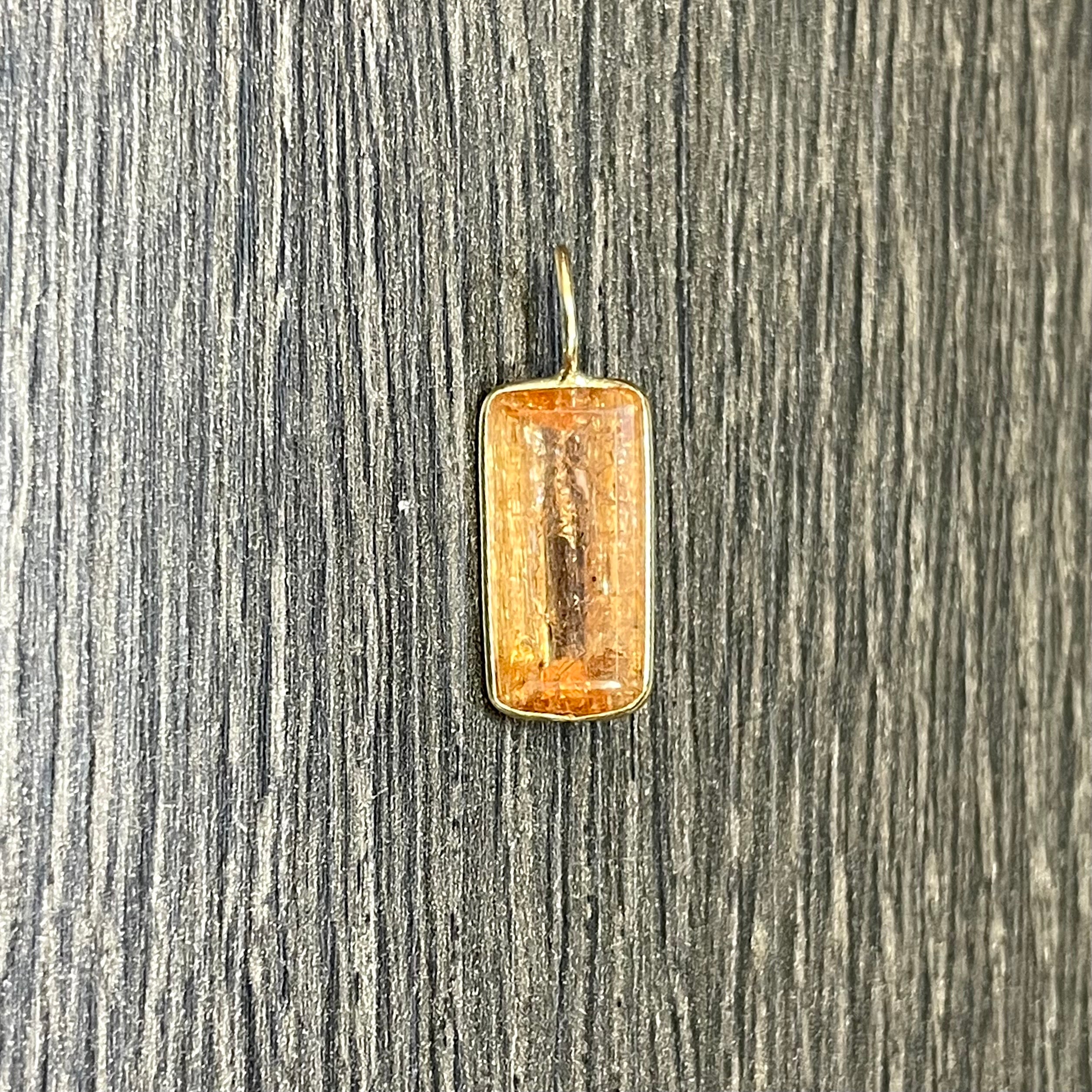Natural Imperial Topaz 14K Yellow Gold Pendant Charm 26x9mm