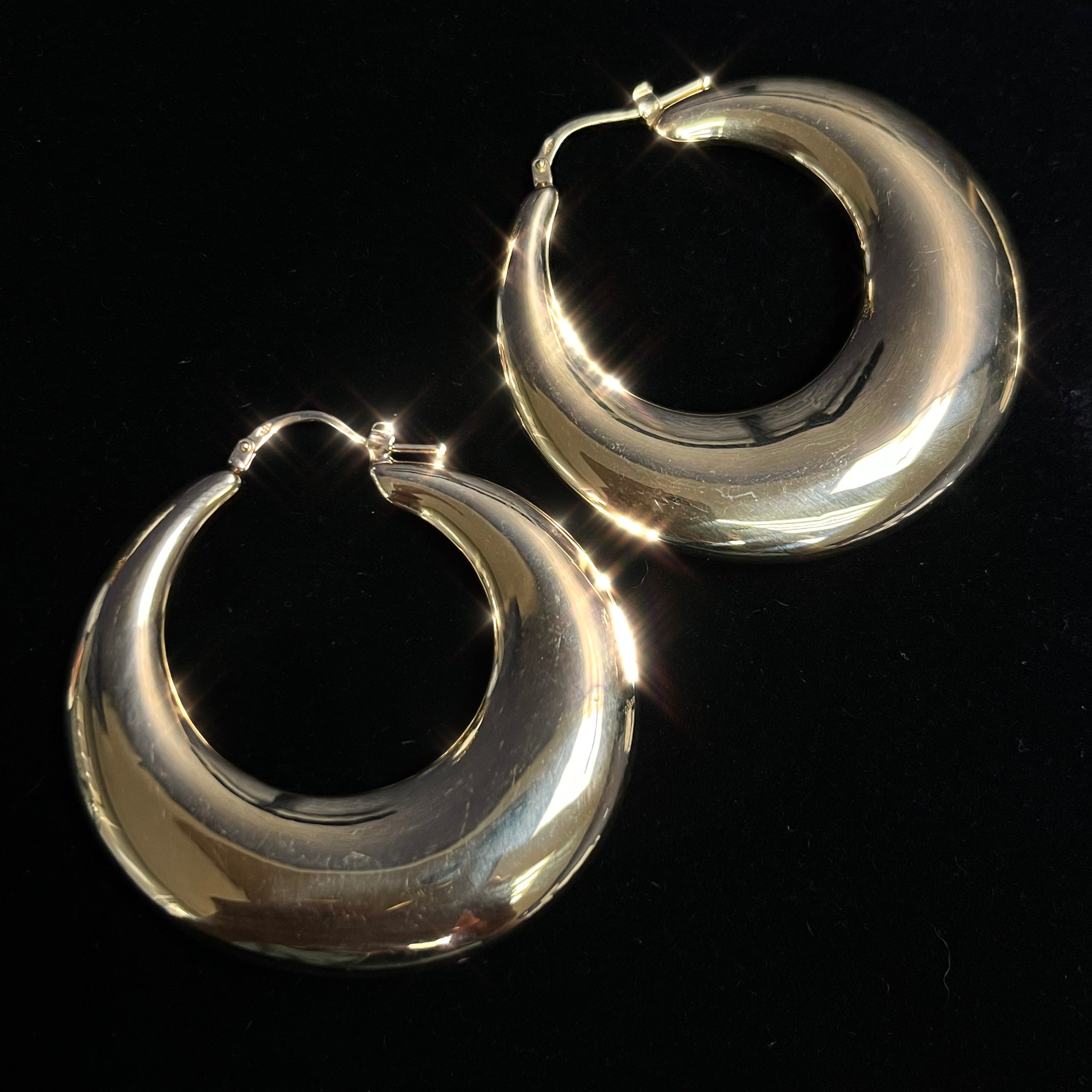 Large 1.75" Tapered Nice Rounded Puffy 14K Yellow Gold Hoop Earrings
