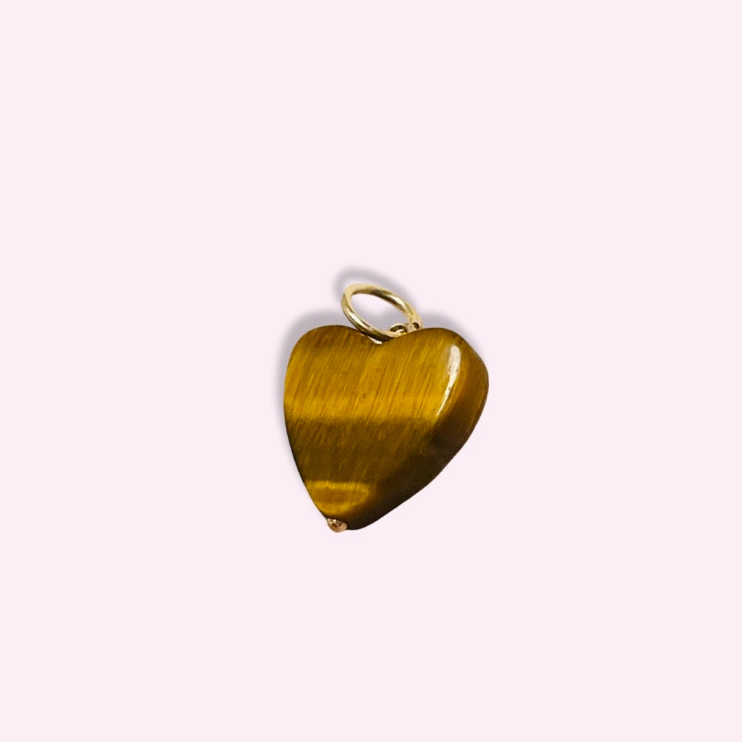 Tigers Eye 14K Yellow Gold Heart Charm