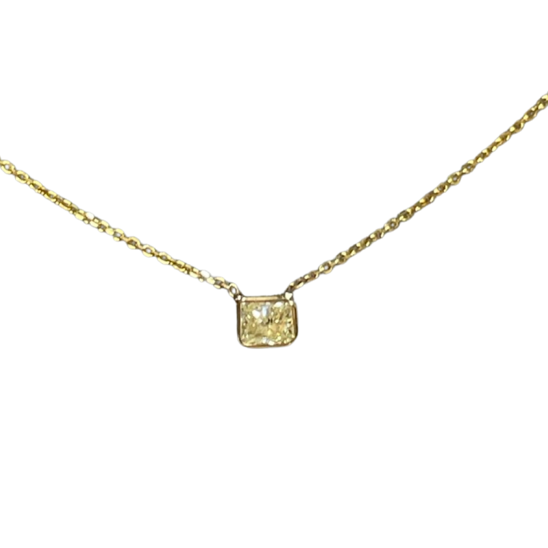 .48CT Light Yellow Cushion Diamond Solitaire 18" 14K Yellow Gold Necklace