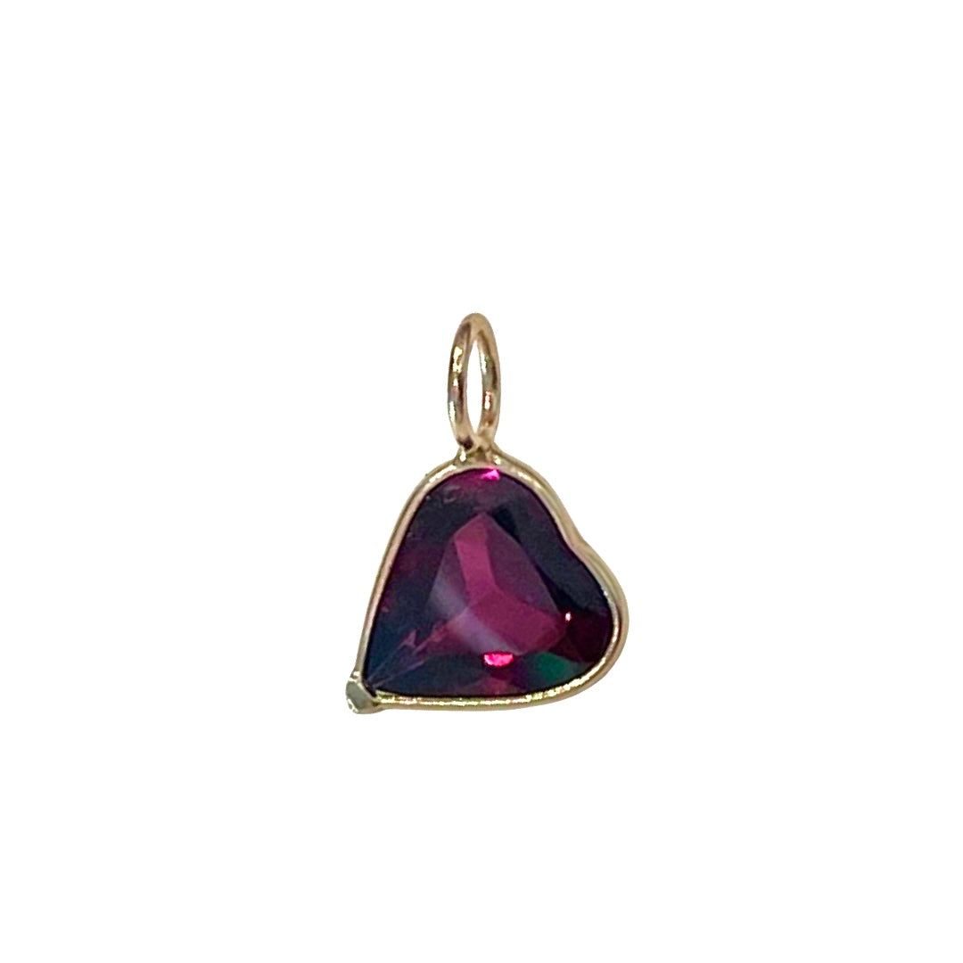 Natural Red Garnet Heart 14K Yellow Gold Pendant Charm 12x9mm