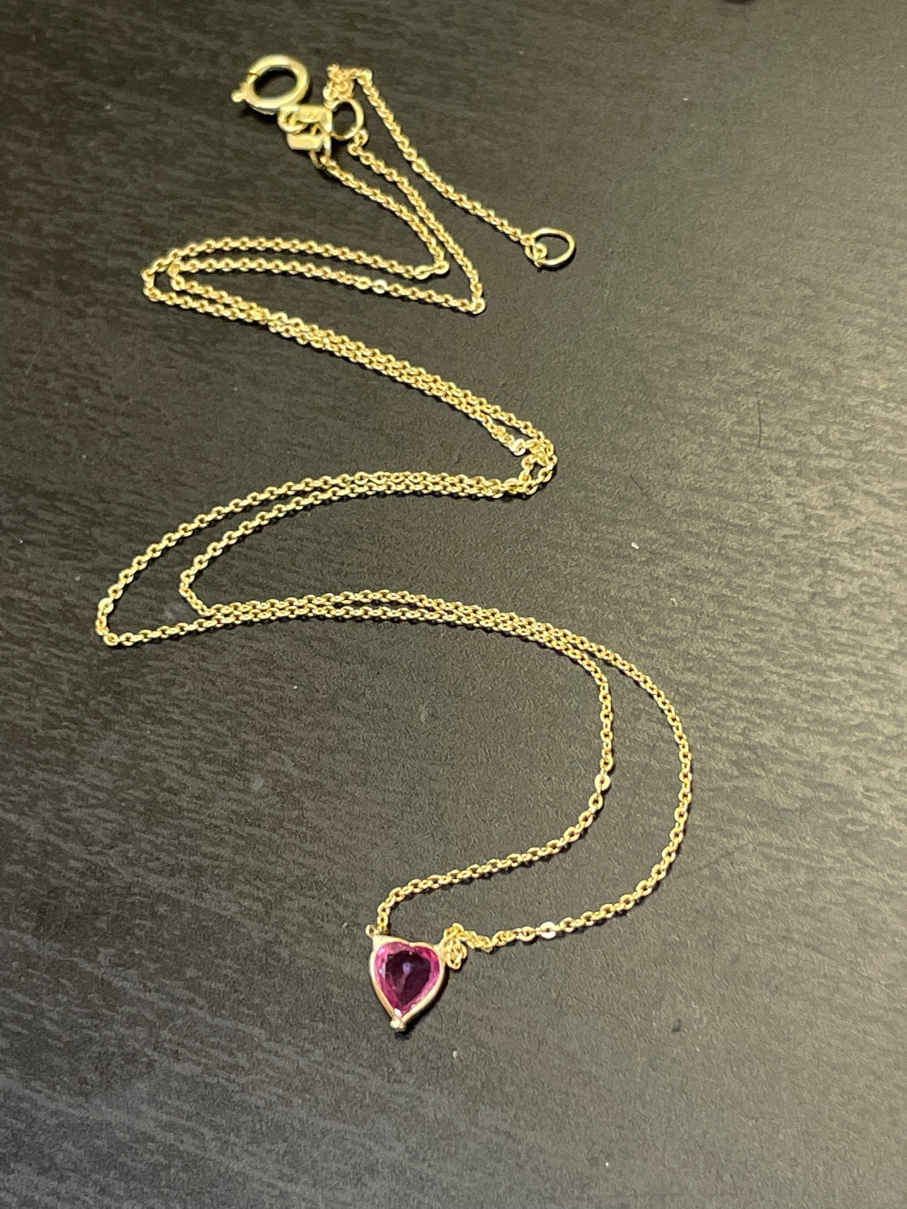 Natural Pink Sapphire Heart 14K Yellow Gold Necklace 16-18"