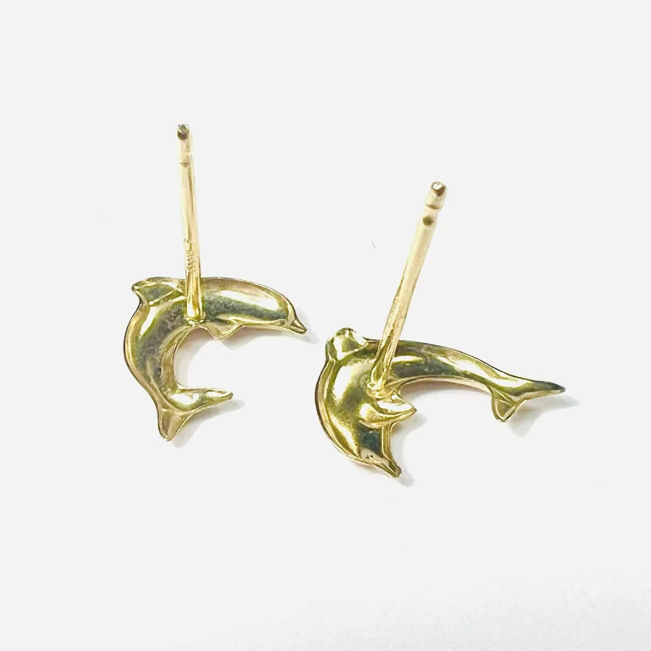 14K Yellow Gold Dolphin Pushback Earring Studs 11x8mm