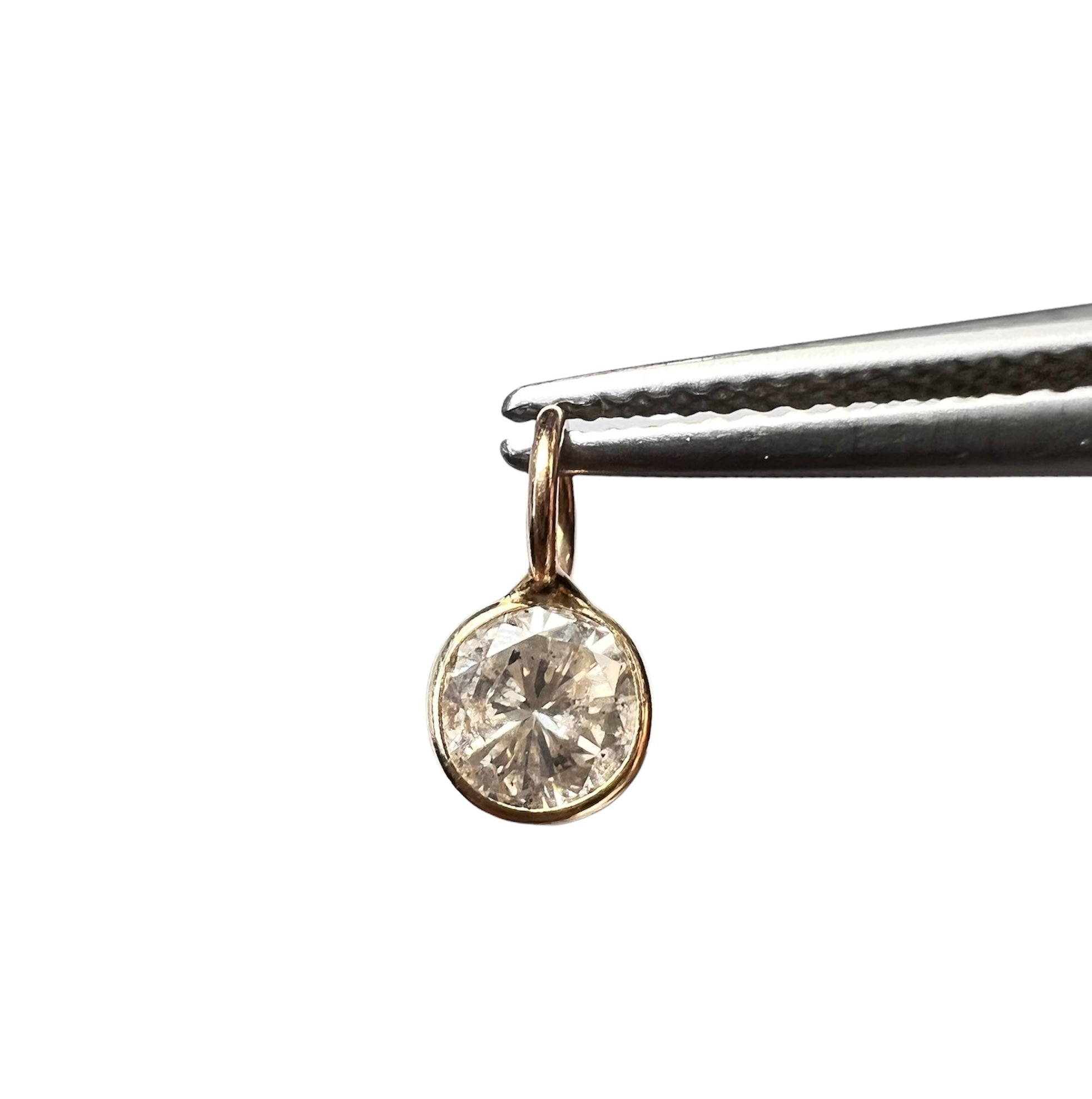 .30CT Natural Light Champagne Round Diamond 14K Yellow Gold Pendant Charm 9x4.5mm