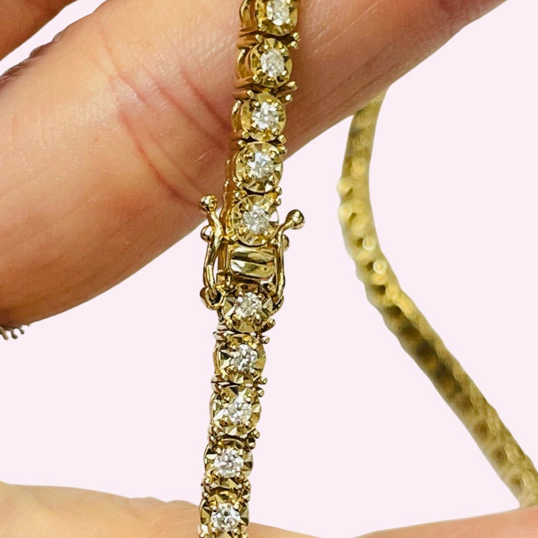 Big Look 3CT Diamond 14K Yellow Gold Tennis Necklace 15”