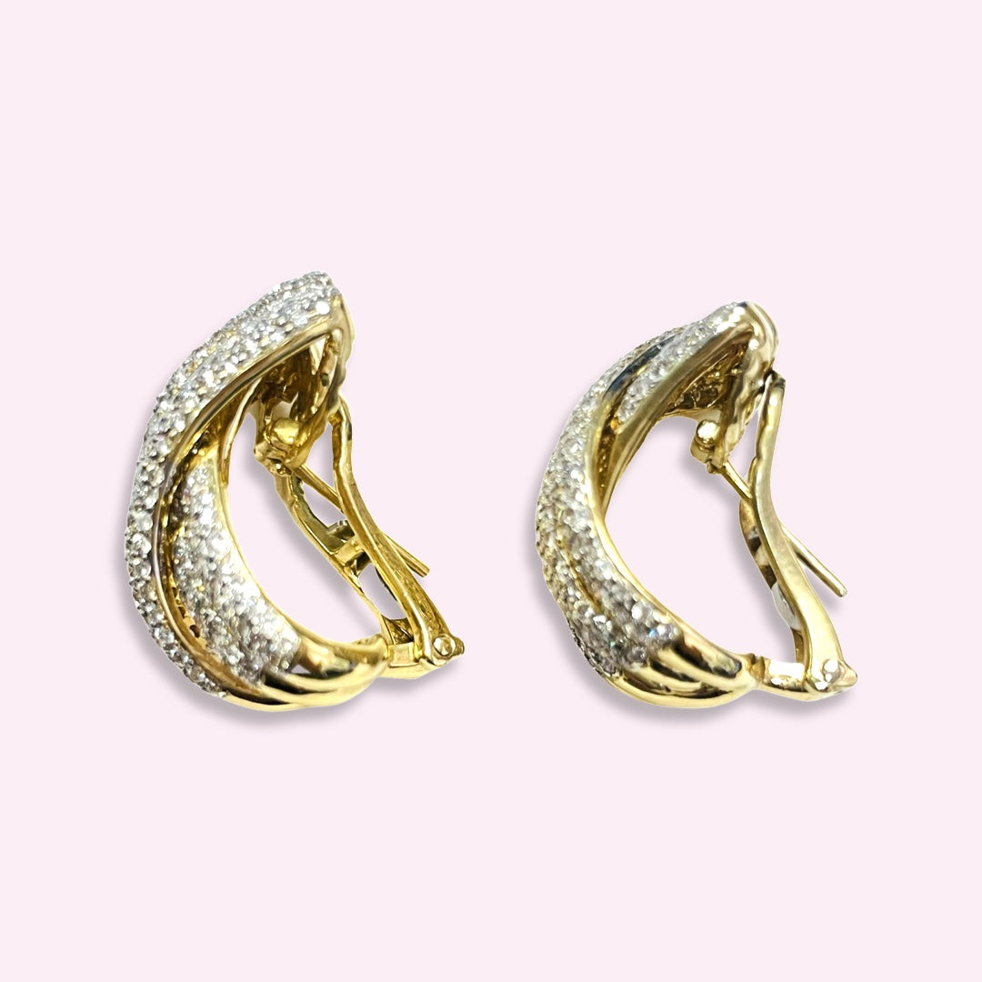 18K Yellow Gold 2.8CTW Natural Diamond X Earrings