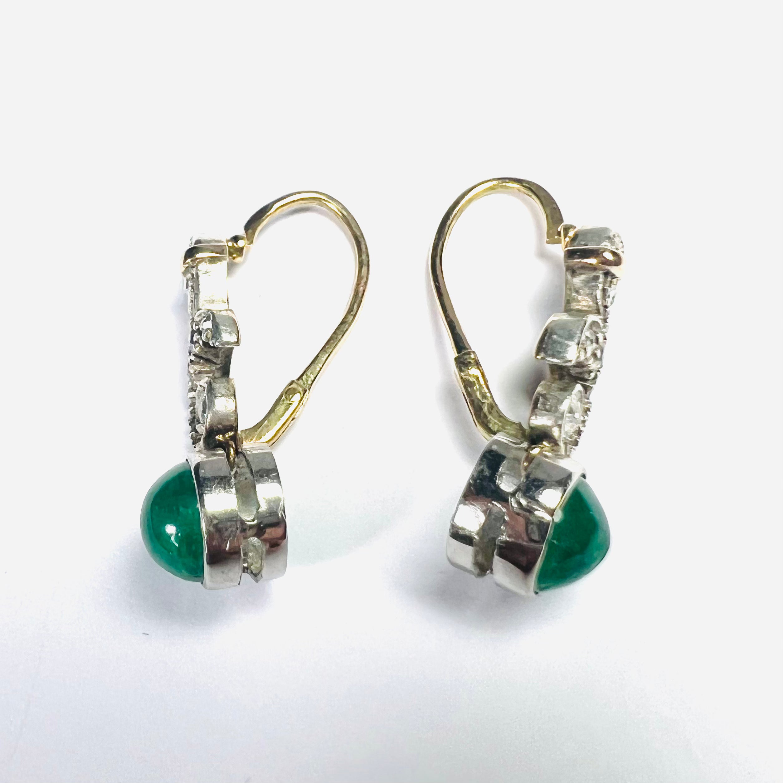 Antique 14K White Gold Diamond & Emerald Dangle Drop Earrings .98'