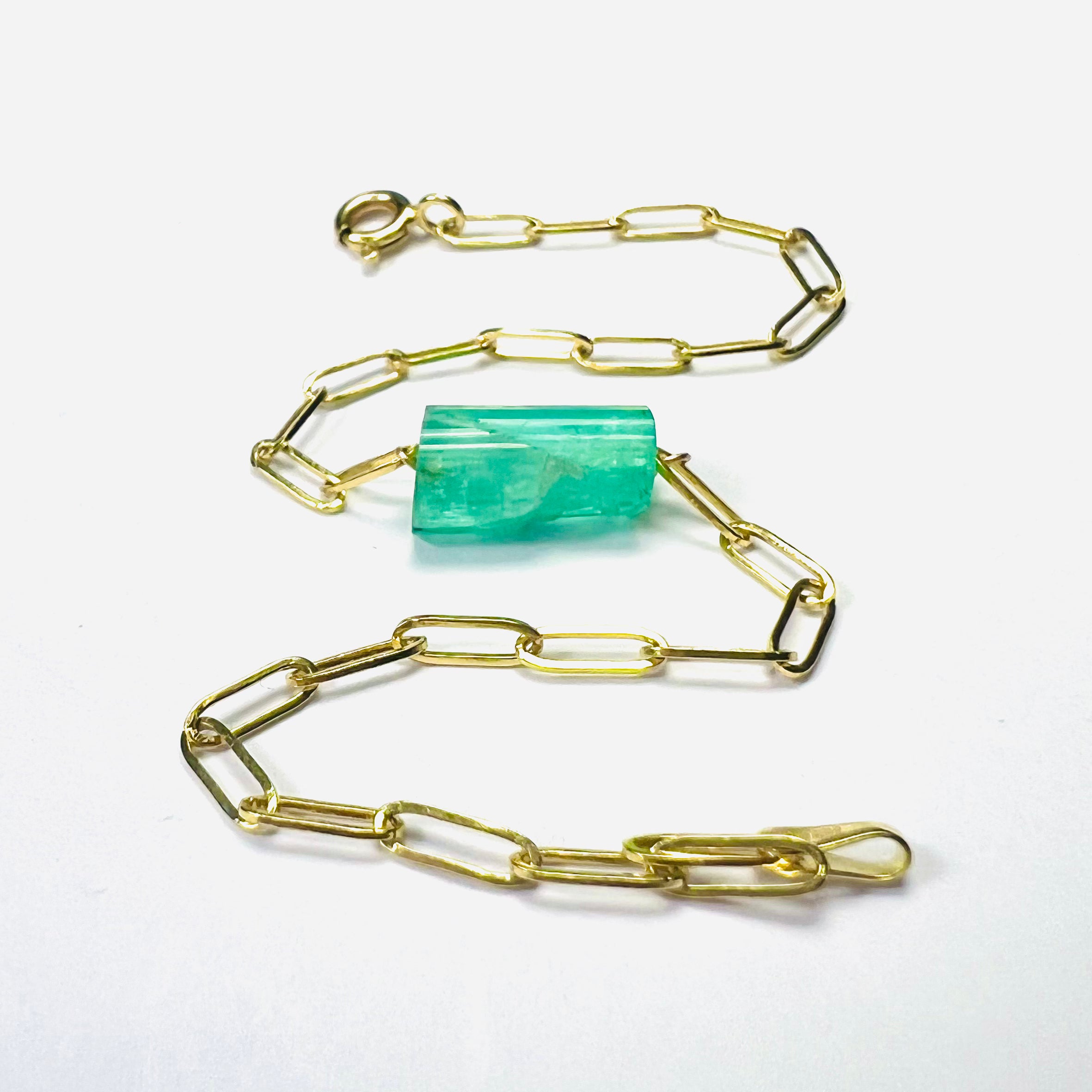 Rough Emerald Bracelet in Solid 14k Yellow Gold 6"