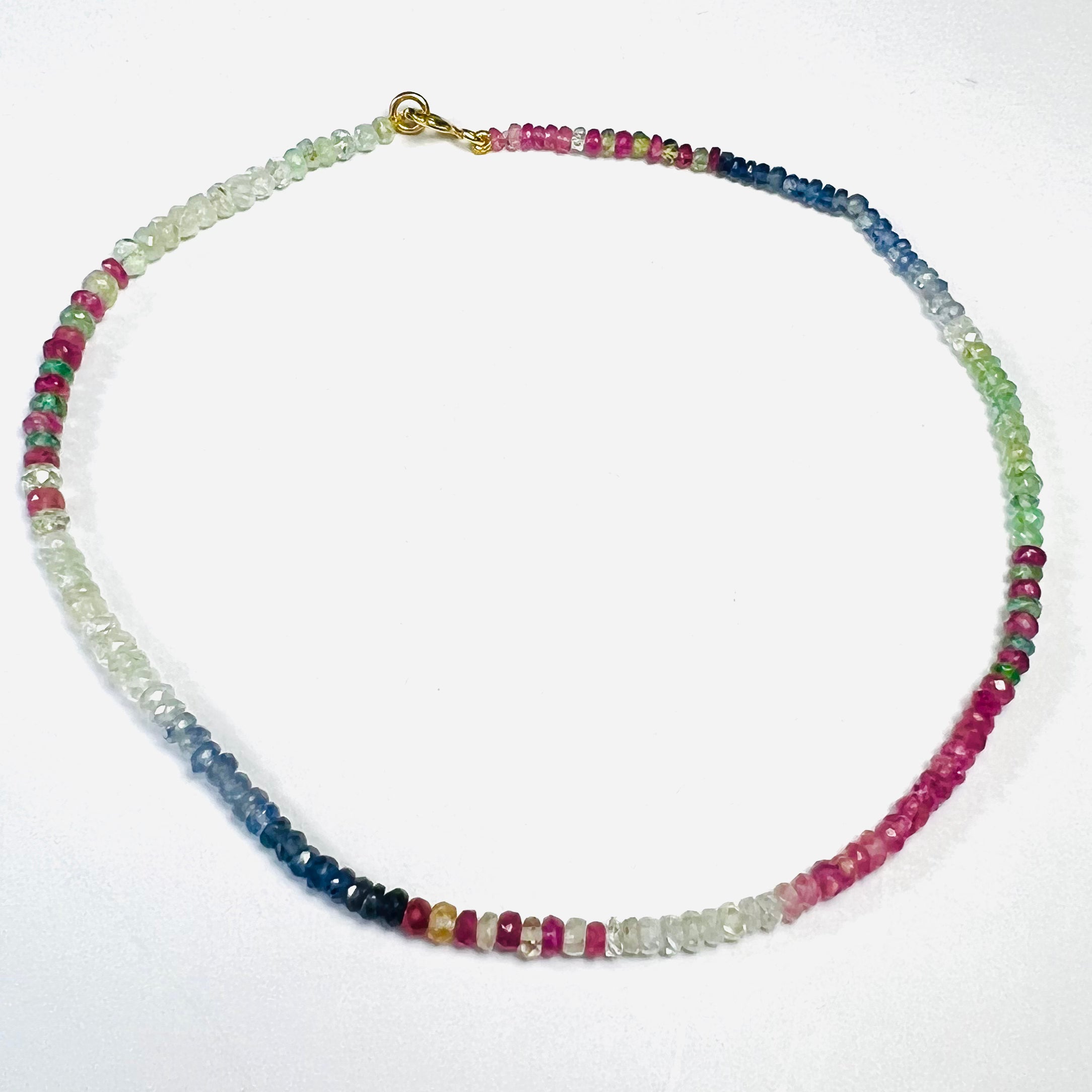 14K Yellow Gold Clasp Multi Color Sapphire Beaded Anklet 10"