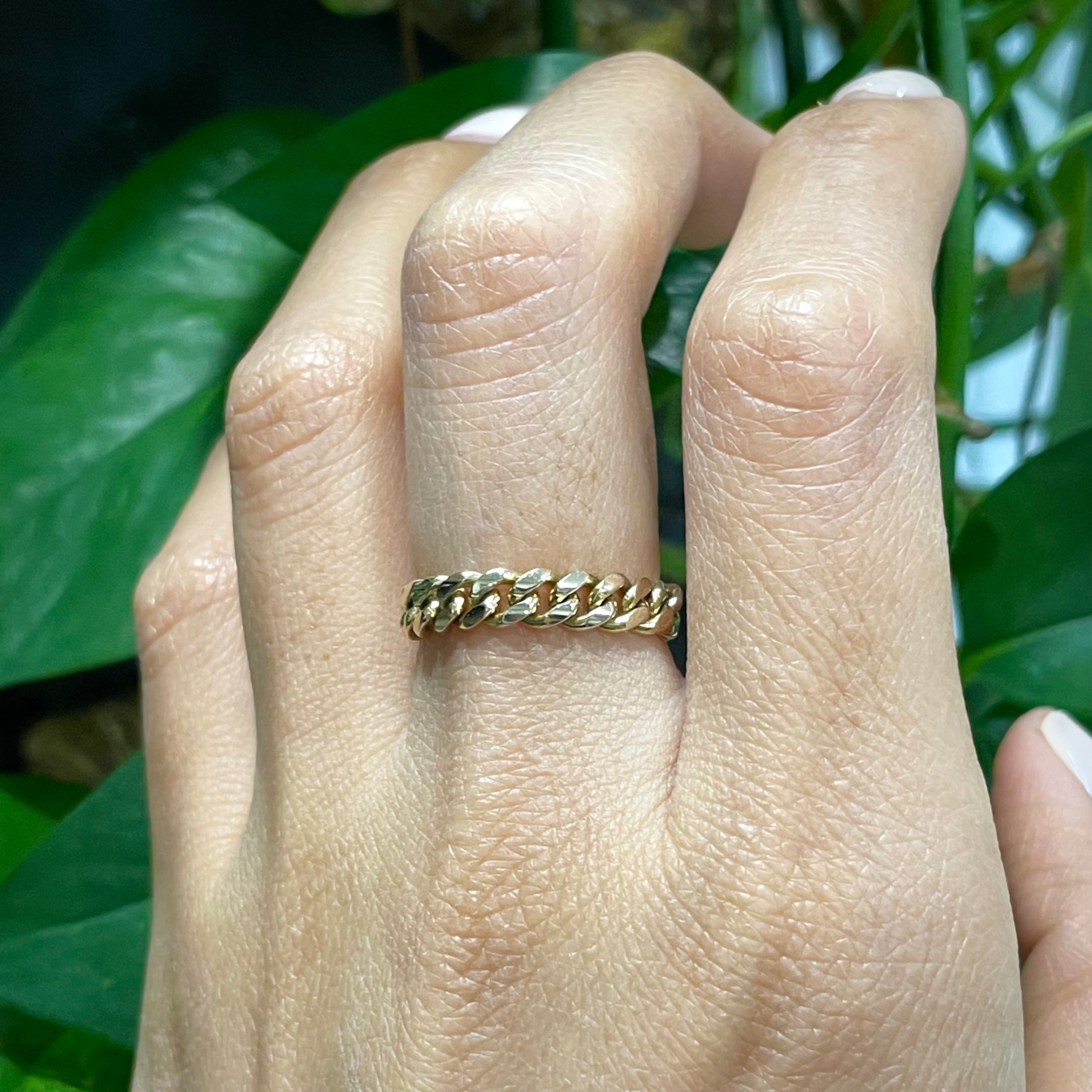 Solid 14K Yellow Gold Natural Cuban Chain Ring