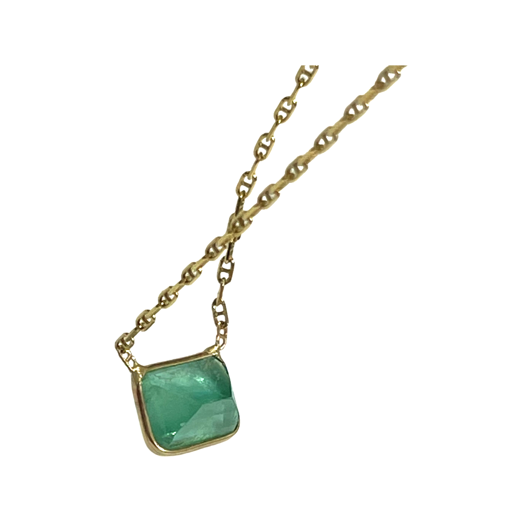 1.4CTS Colombian Emerald 14k Yellow Gold Necklace