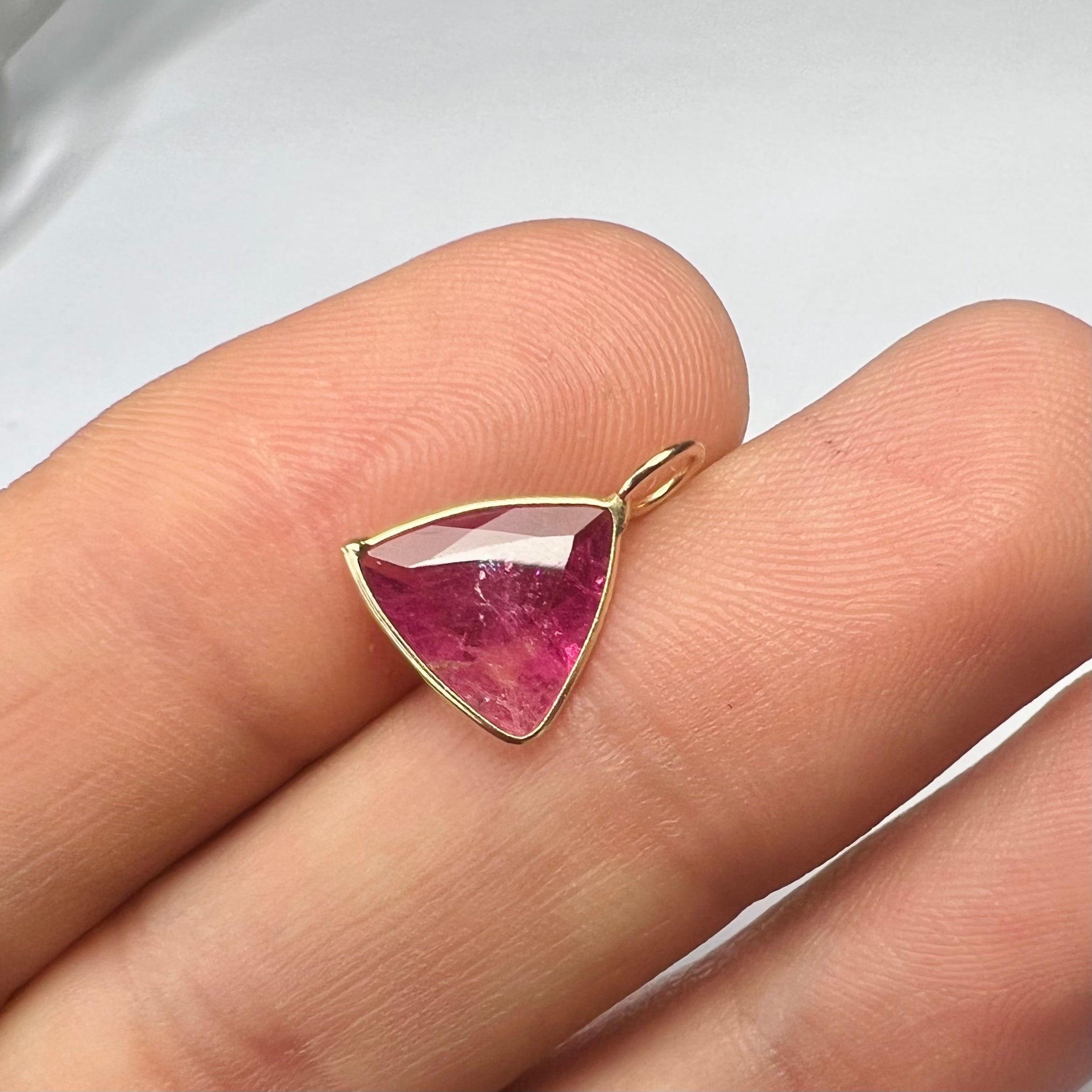 1.15CT  Natural Trillion Tourmaline 14K Yellow Gold Pendant Charm 14x10mm