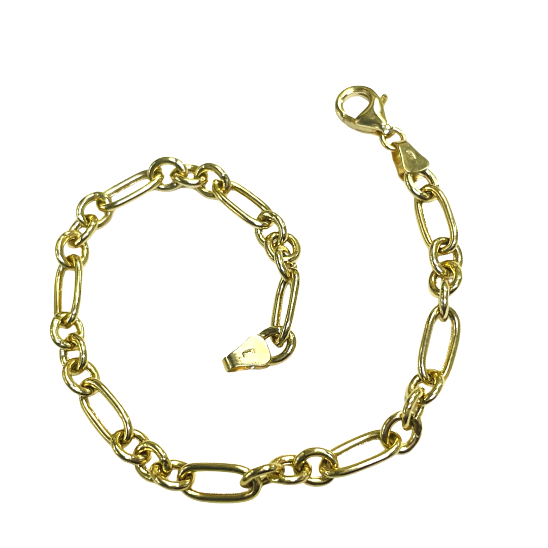 14K Yellow Gold Multi Link Rolo Bracelet 3.7g 7"