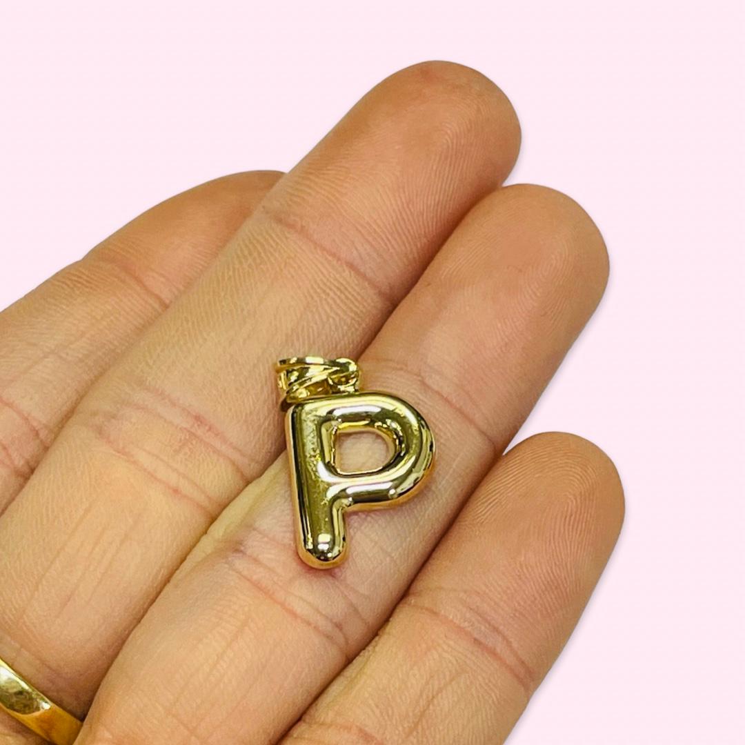 Initial P Puffy  Balloon Letter 10K Yellow Gold Pendant