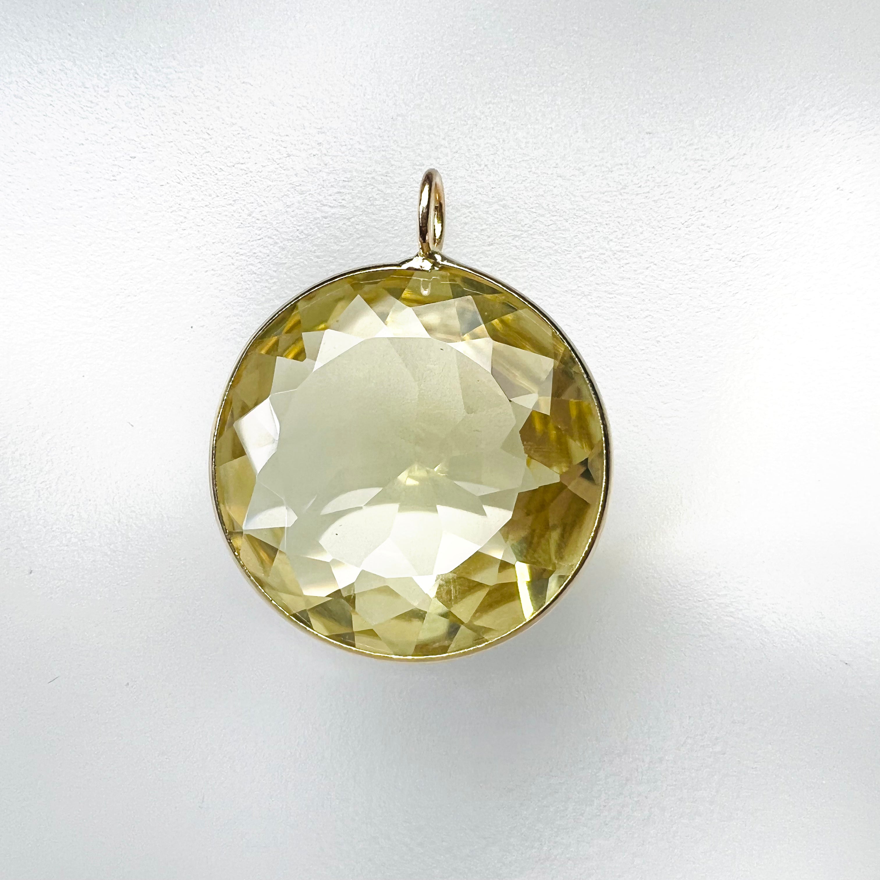 14.5CT Natural Round Citrine 14K Yellow Gold Pendant Charm 22x18mm