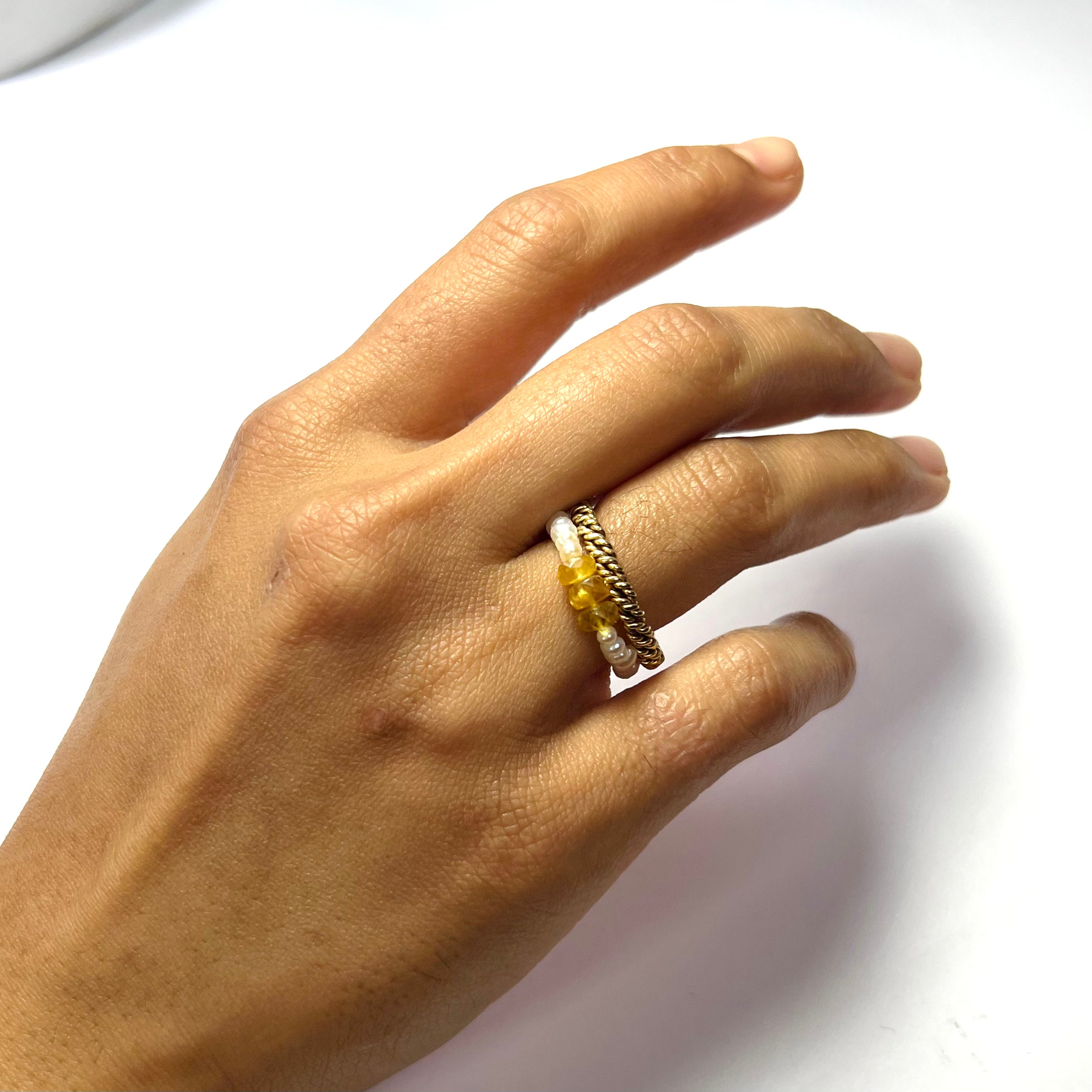 Natural Seed Pearl Rough Yellow Sapphire Eternity Ring Size 6