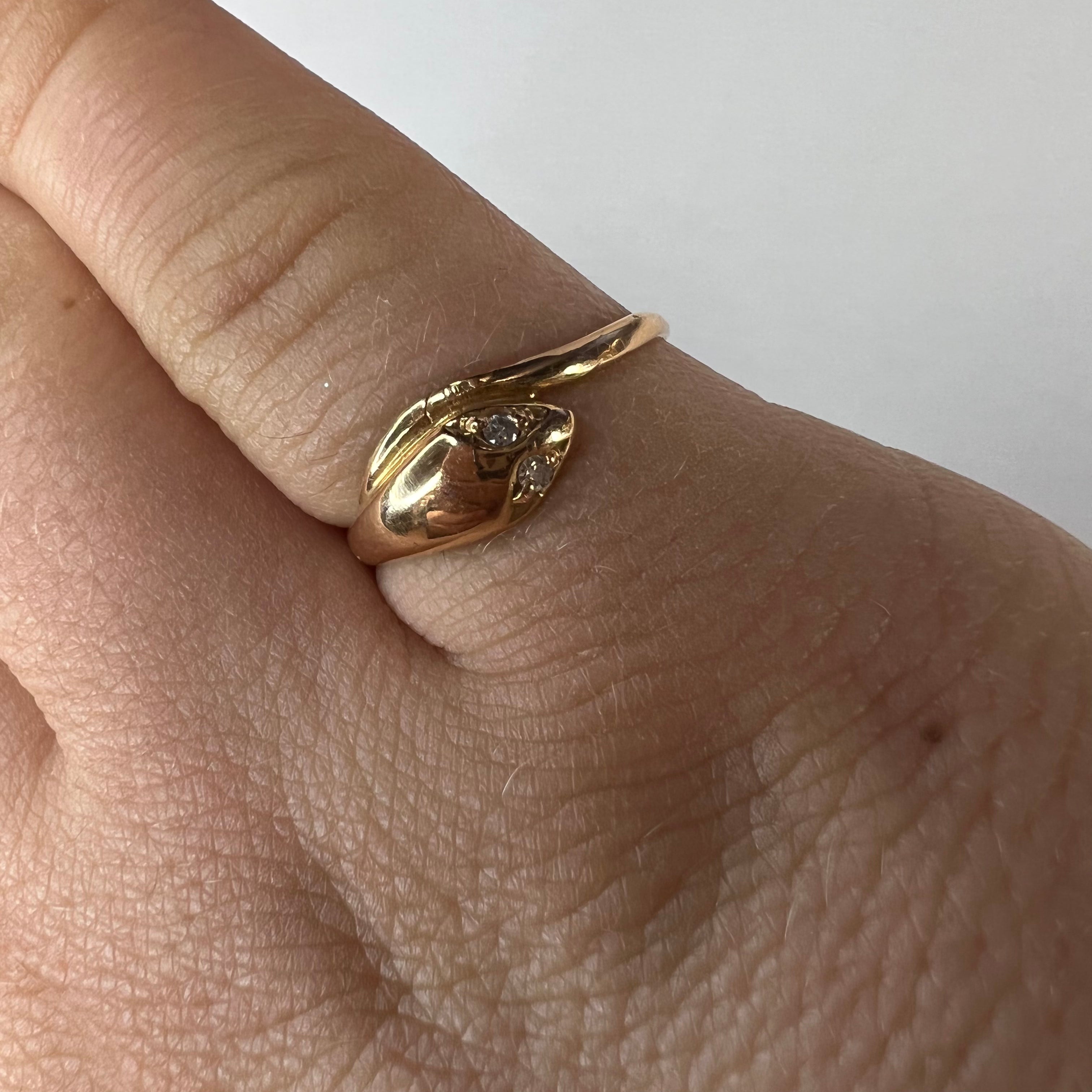 Solid 18K Rose Gold Diamond Eyed Coiled Snake Ring Size 6.5