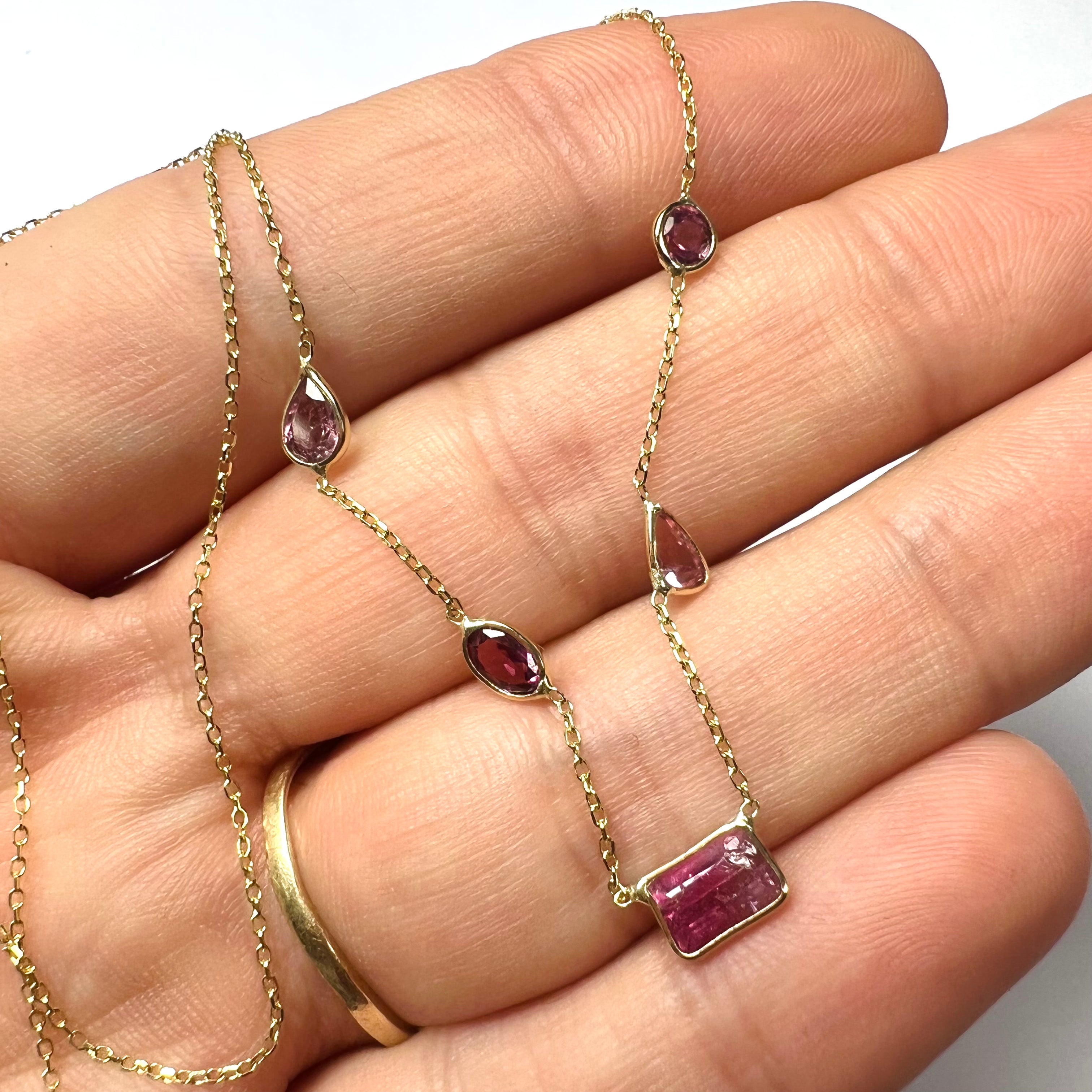 Assorted Pink Tourmaline By The Yard 16" 14k Yellow Gold Necklace