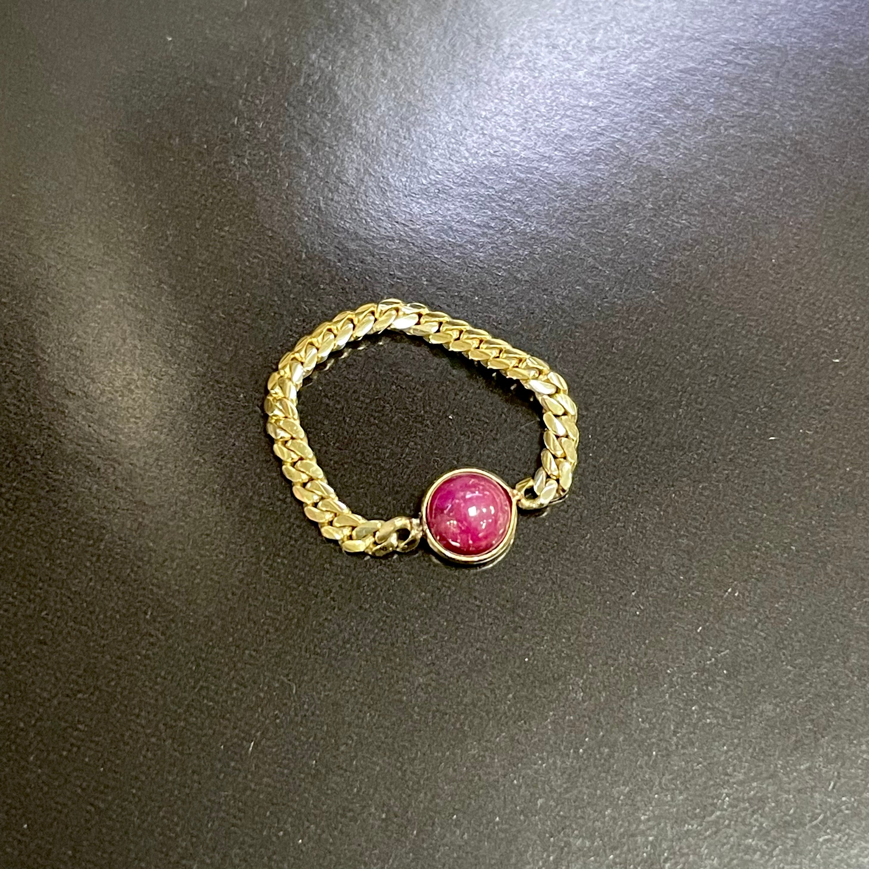 Solid 14K Yellow Gold Natural Ruby Cuban Chain Ring Size 6.75