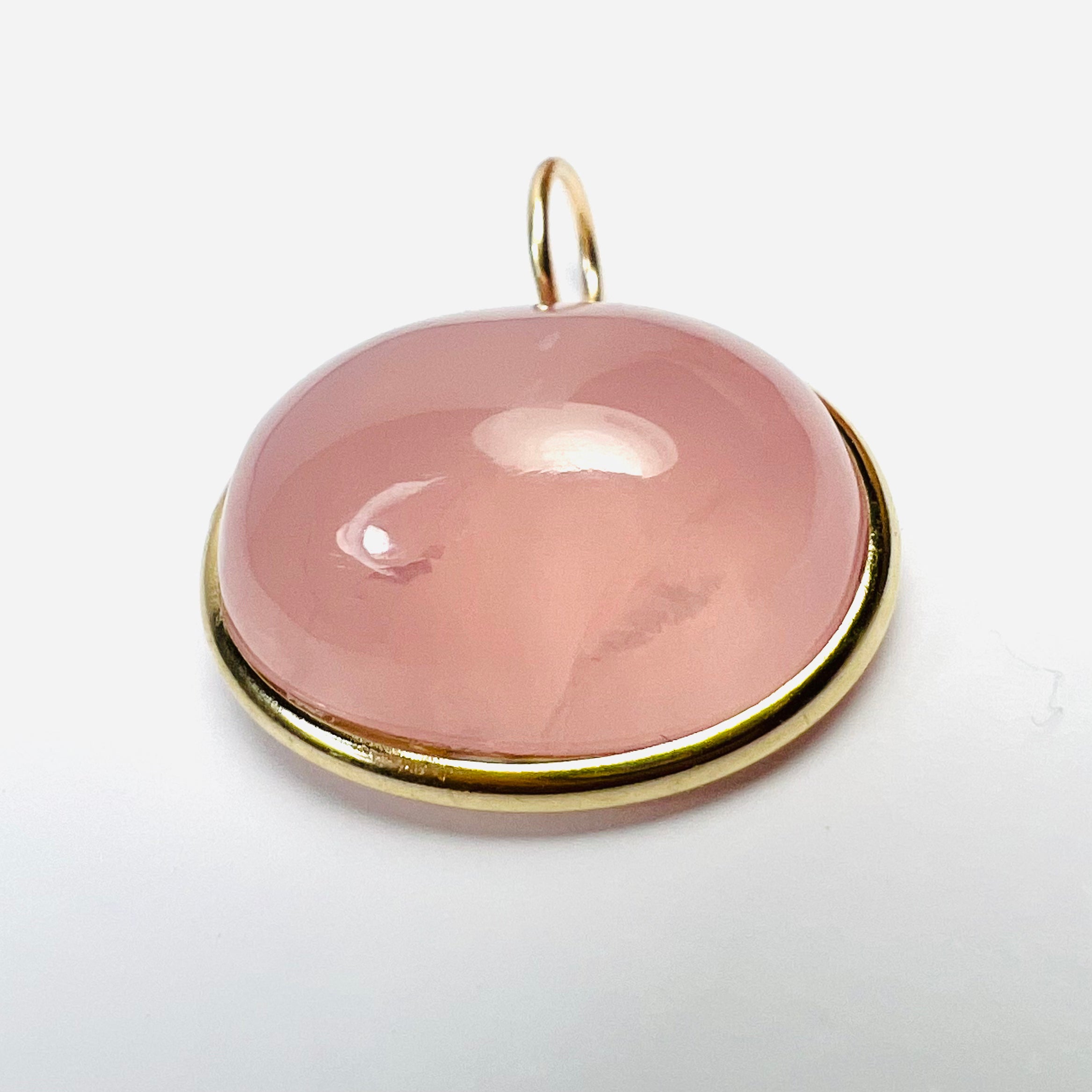 29CT Natural Cabochon Rose Quartz 14K Yellow Gold Pendant Charm 26x23mm