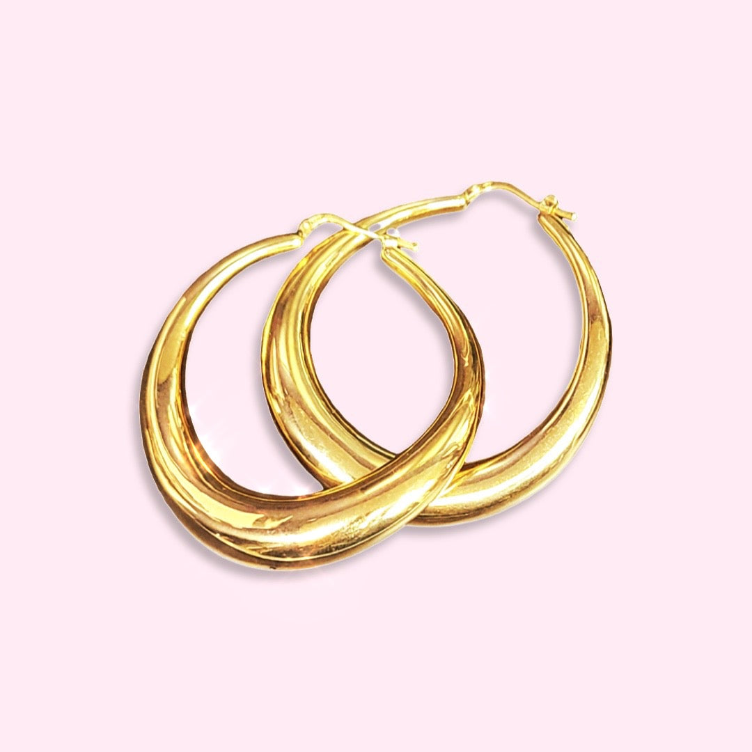 14K Yellow Gold Slightly Twisted Earring Hoop 2.1" 7.12grams