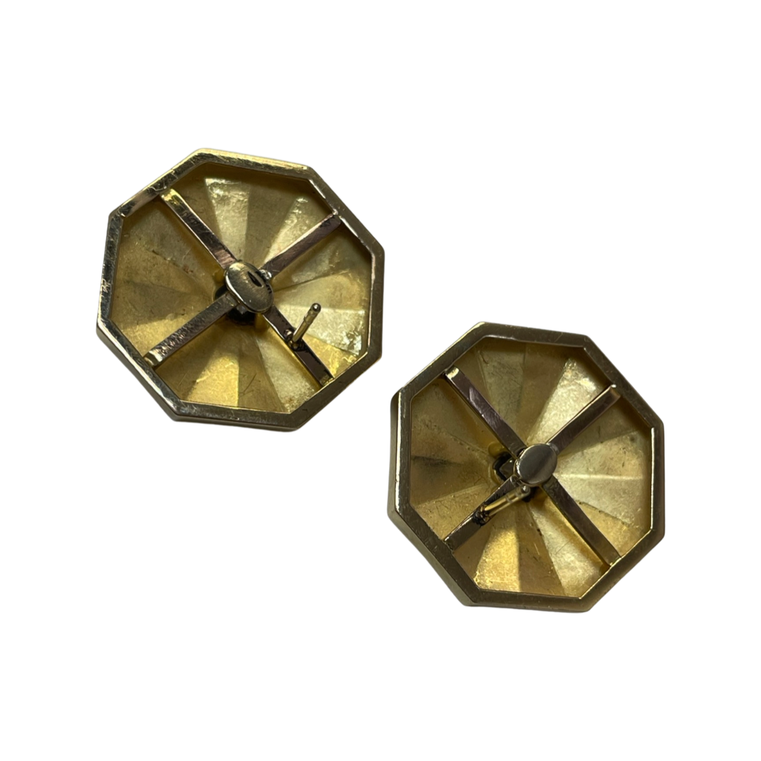 18K Gold and Old Mine Cut Diamond Black Enamel Earrings